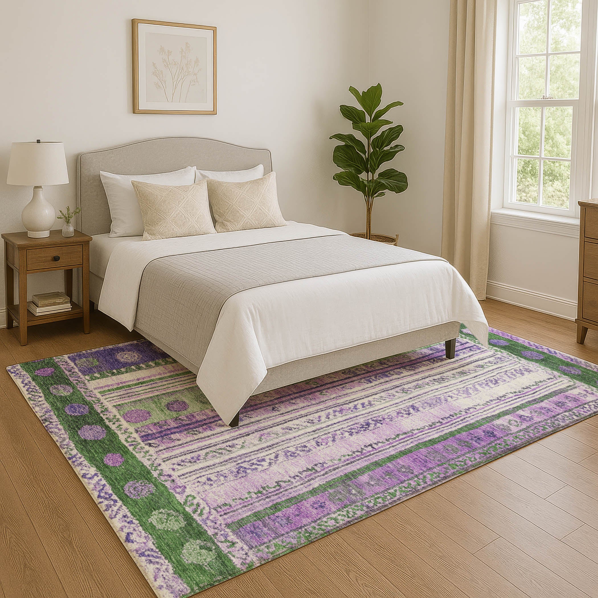 Baku Machine Washable Transitional Green Rug 2'6" x 3'10" #shape_Rectangle
