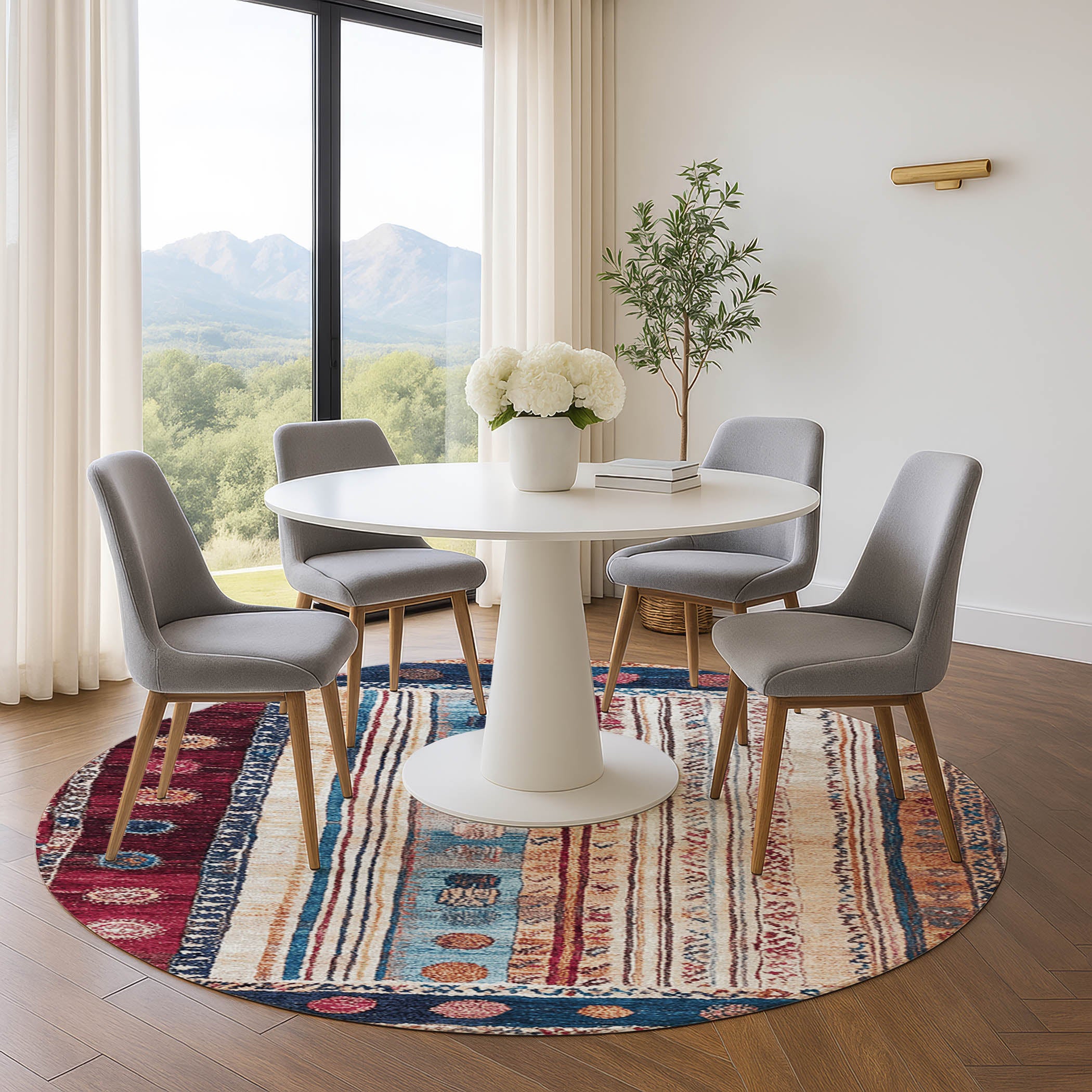 Baku Machine Washable Transitional Navy Blue Rug 8' x 8' #shape_Round