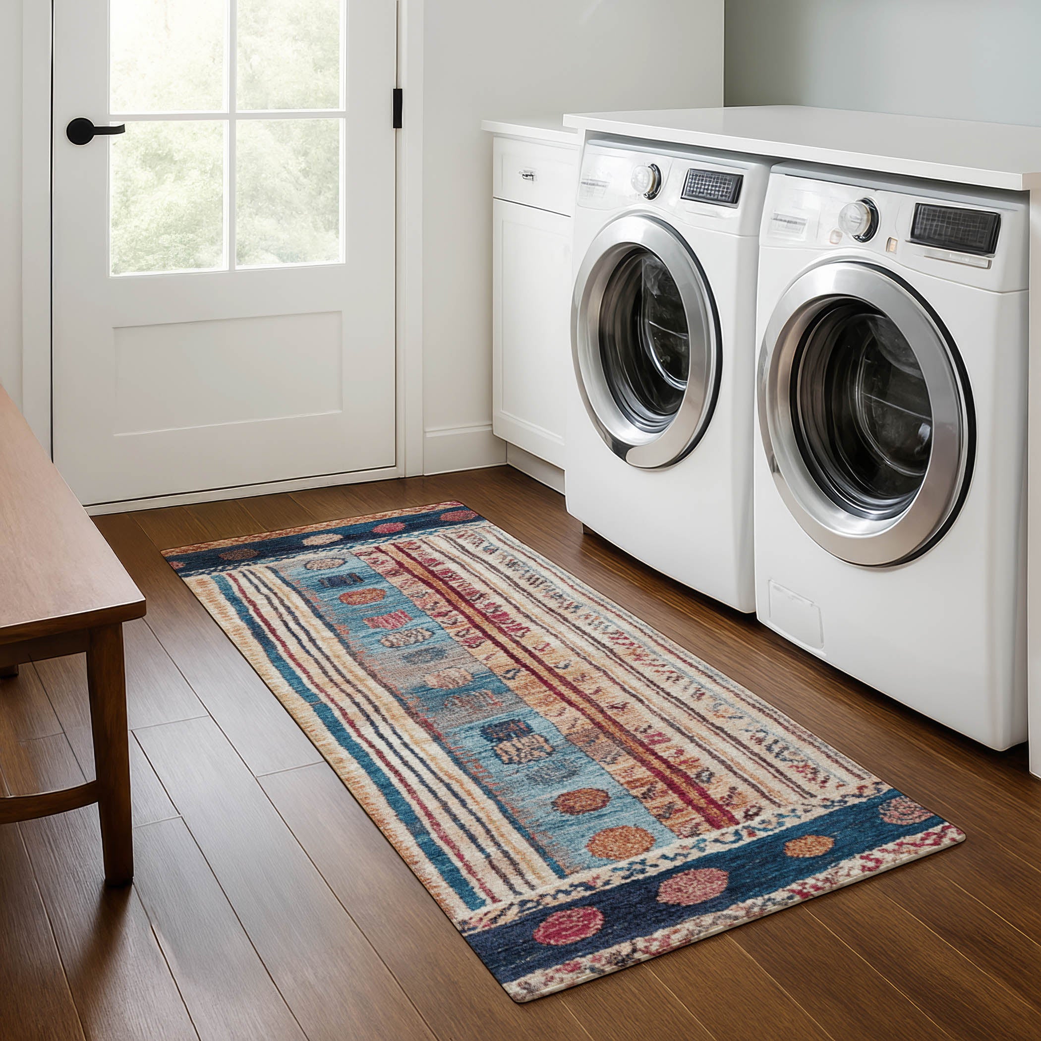 Baku Machine Washable Transitional Navy Blue Rug 2'3" x 7'6" #shape_Runner