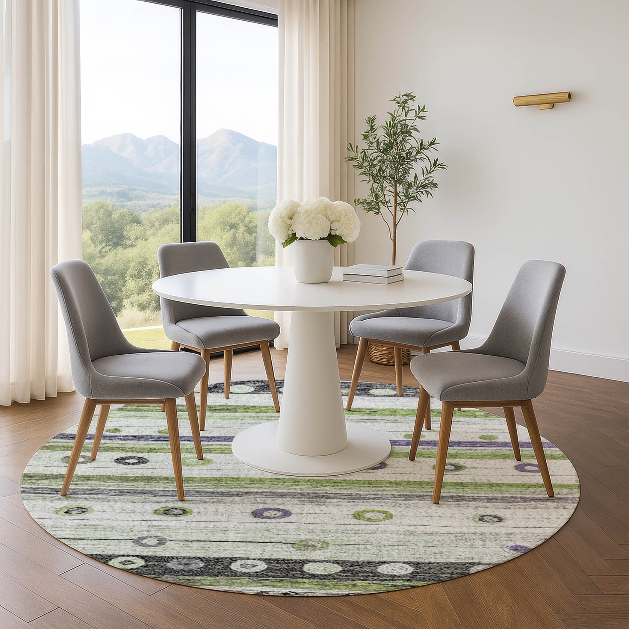 Kathmandu Machine Washable Transitional Aloe Green Rug 8' x 8' #shape_Round