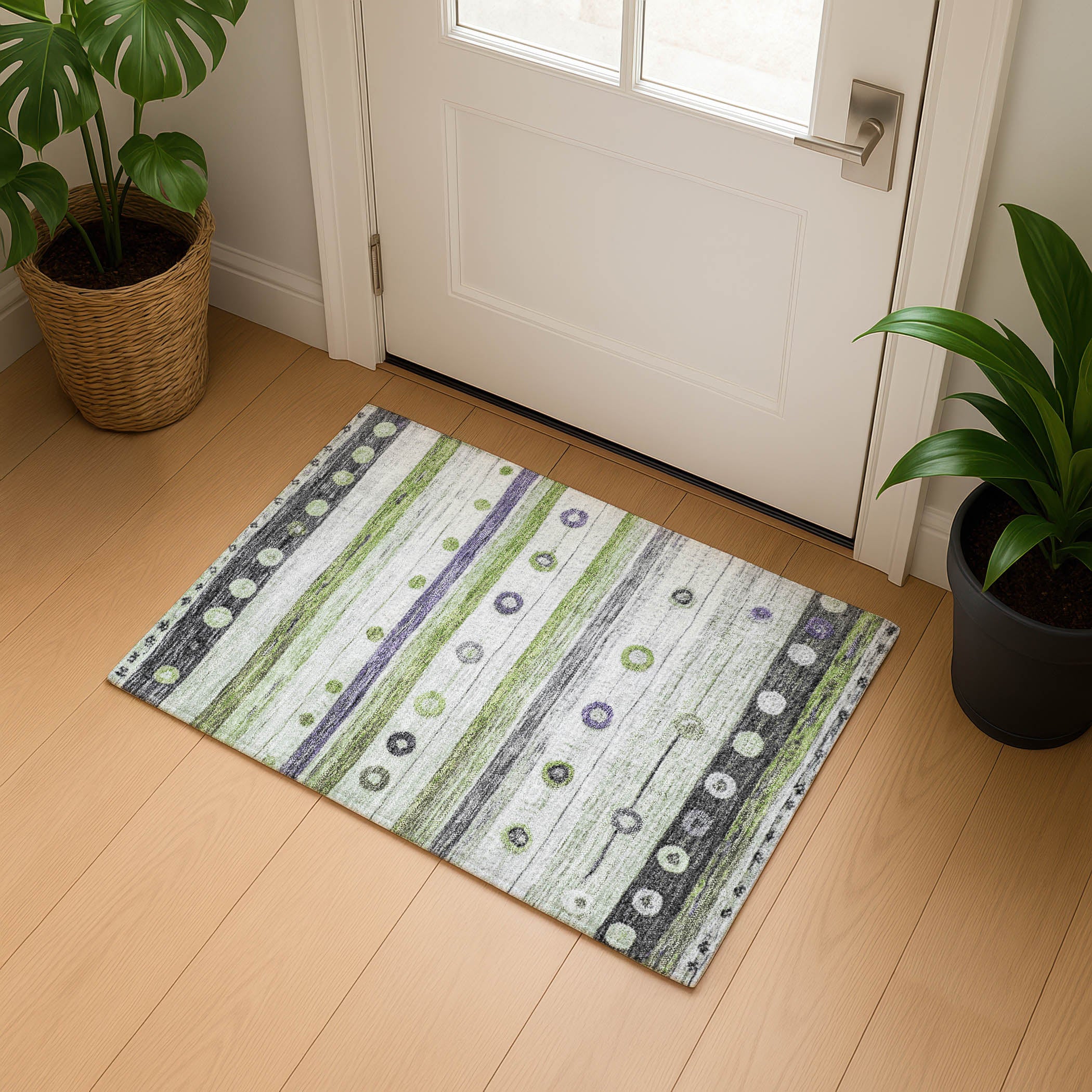 Kathmandu Machine Washable Transitional Aloe Green Rug 1'8" x 2'6" #shape_Rectangle