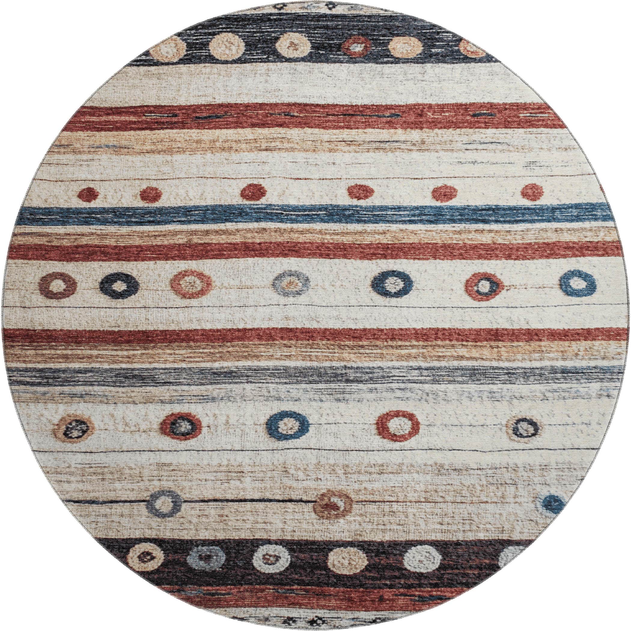 Kathmandu Machine Washable Transitional Beige Brown Rug 8' x 8' #shape_Round