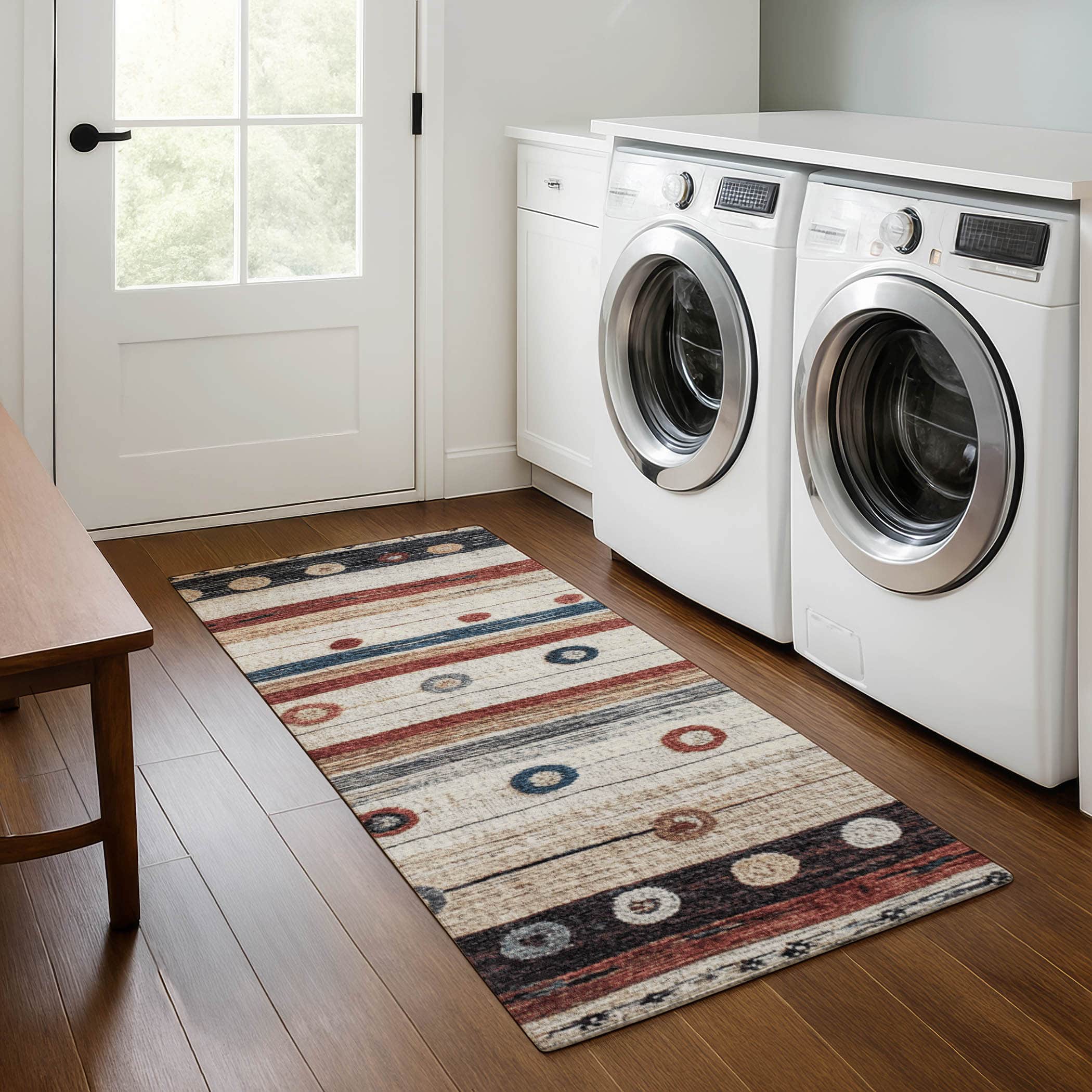 Kathmandu Machine Washable Transitional Beige Brown Rug 2'3" x 7'6" #shape_Runner