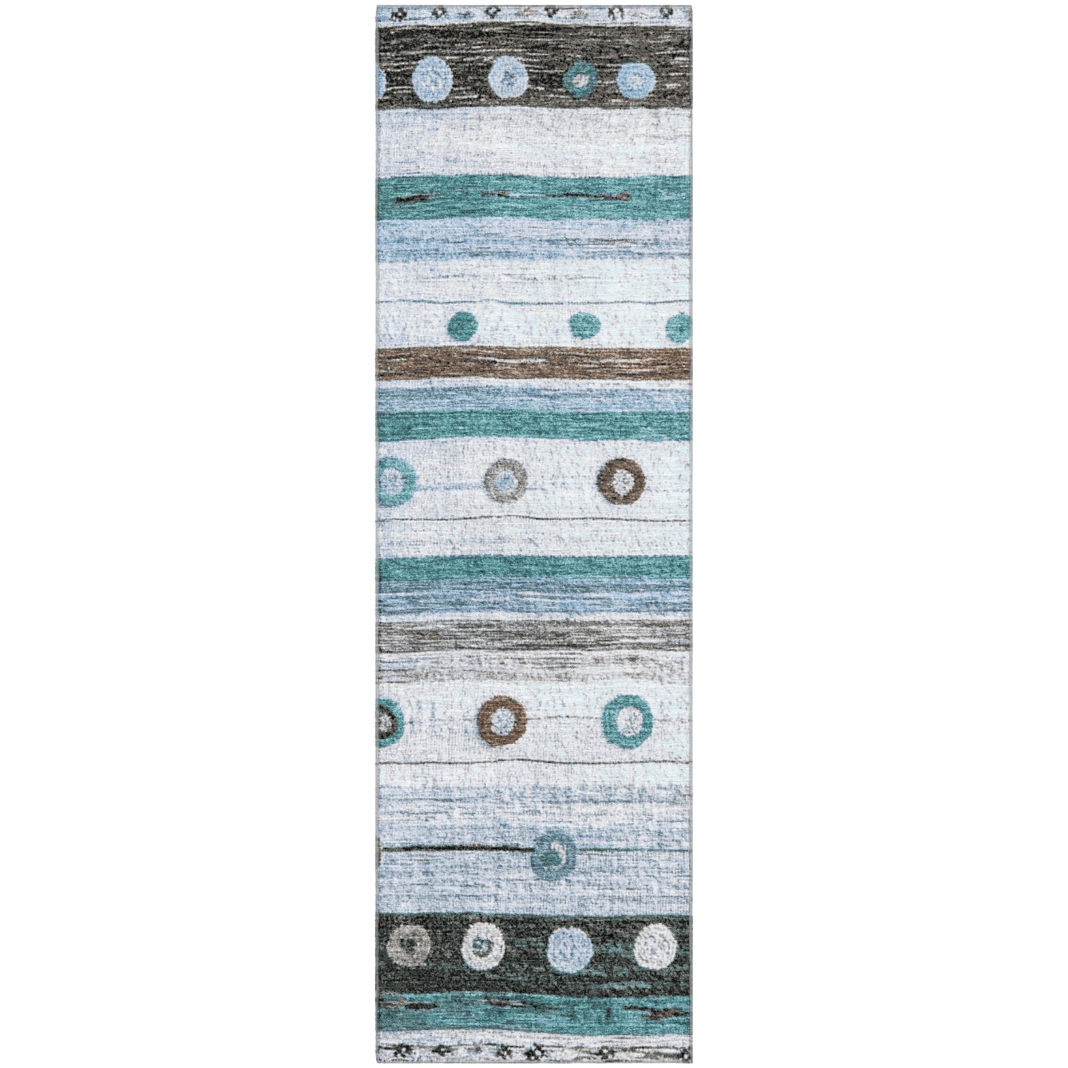 Kathmandu Machine Washable Transitional Teal Rug 2'3" x 7'6" #shape_Runner