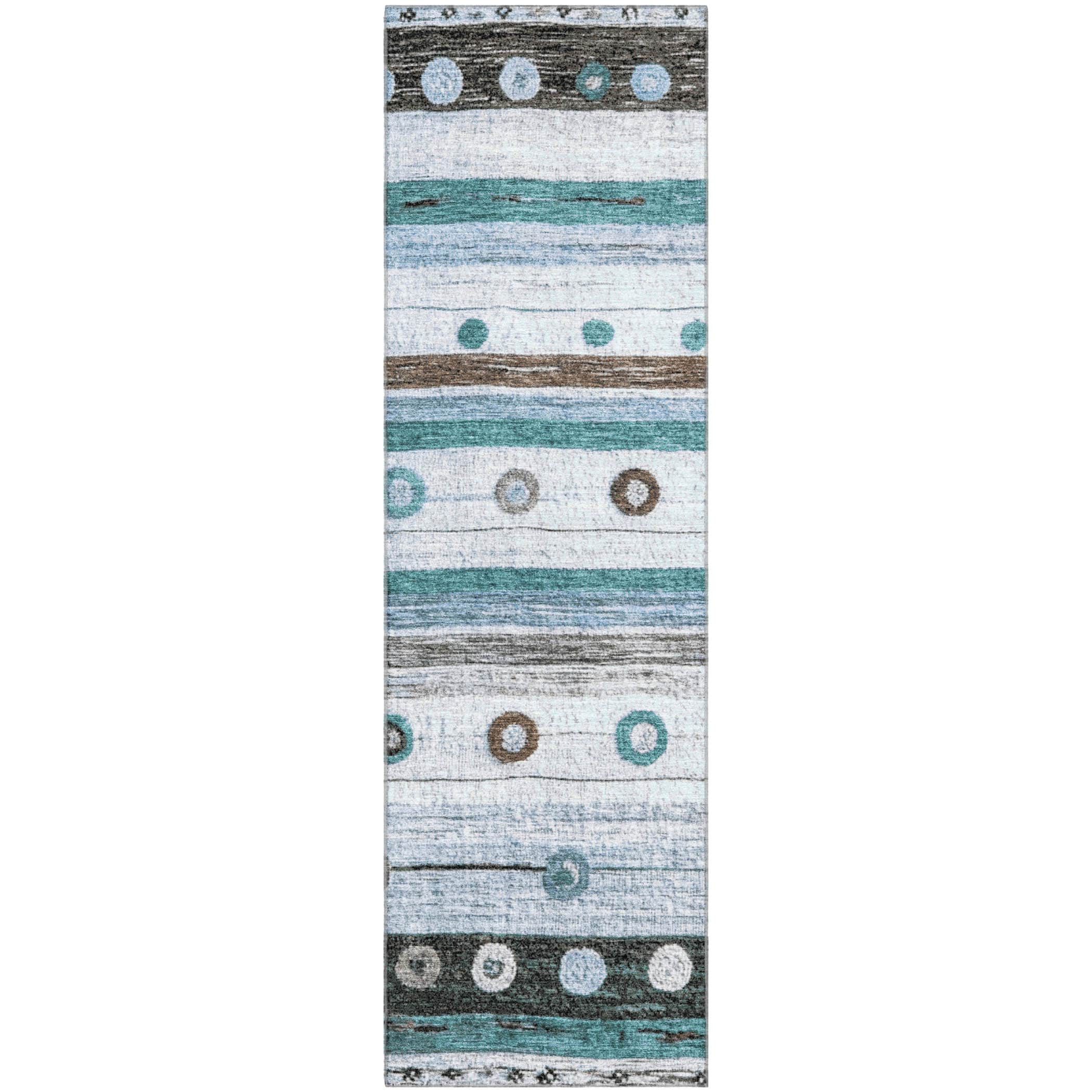 Kathmandu Machine Washable Transitional Teal Rug 2'3" x 7'6" #shape_Runner
