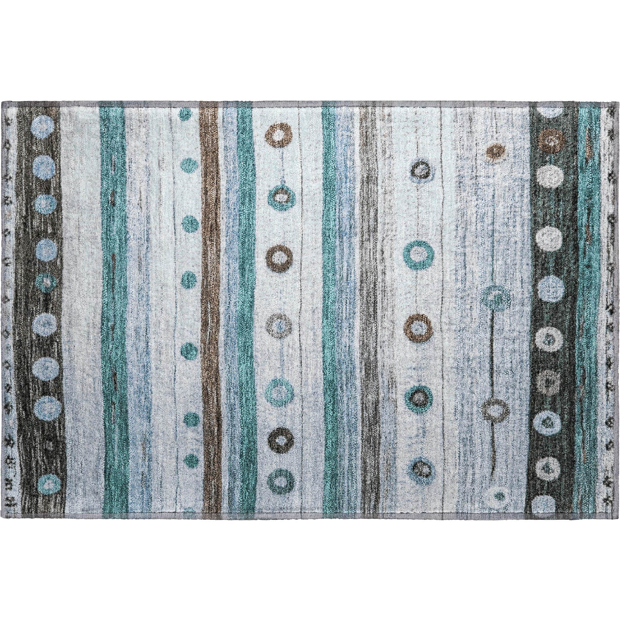 Kathmandu Machine Washable Transitional Teal Rug 1'8" x 2'6" #shape_Rectangle