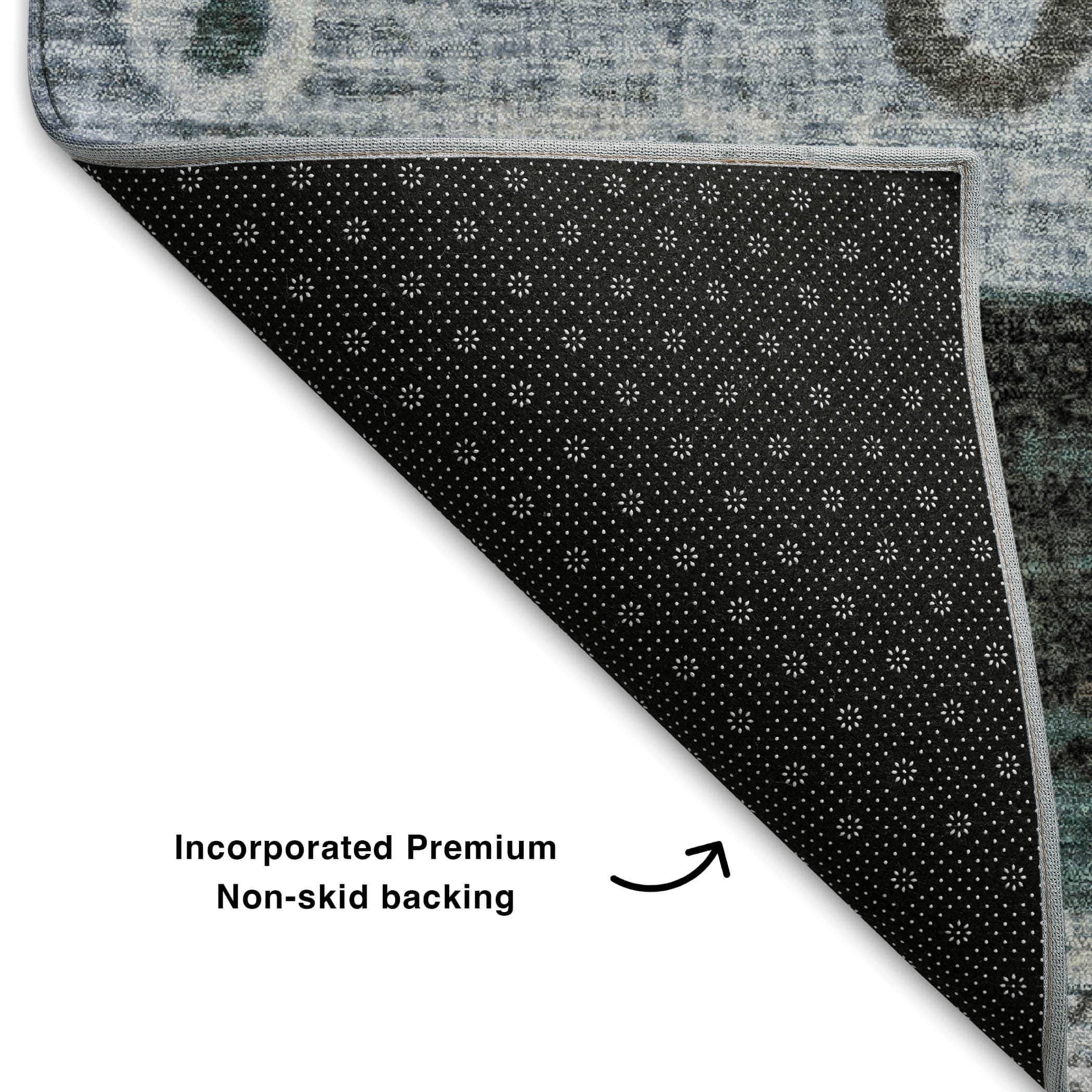 Kathmandu Machine Washable Transitional Teal Rug 1'8" x 2'6" #shape_Rectangle