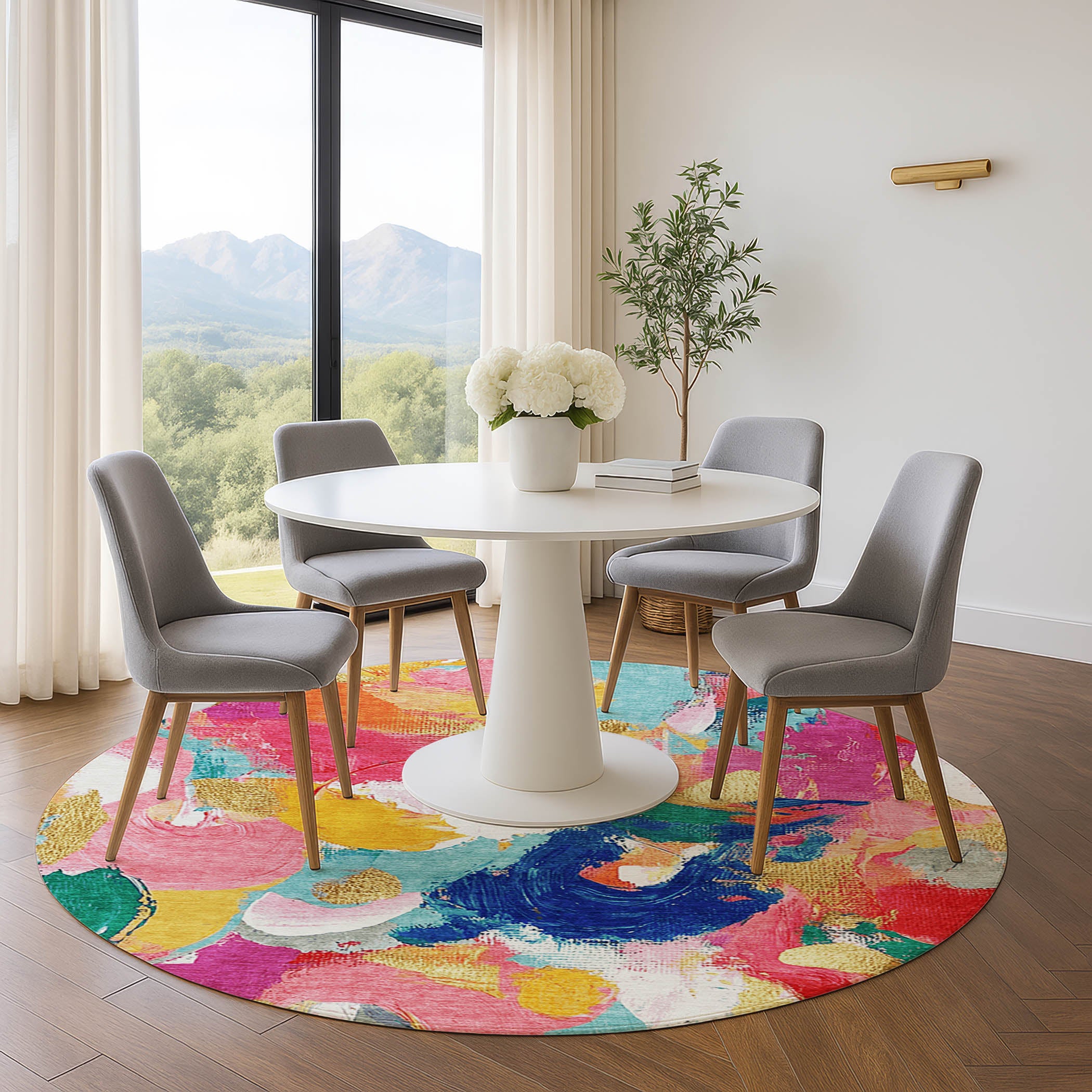 Tallinn Machine Washable Transitional Blush Pink Rug 8' x 8' #shape_Round