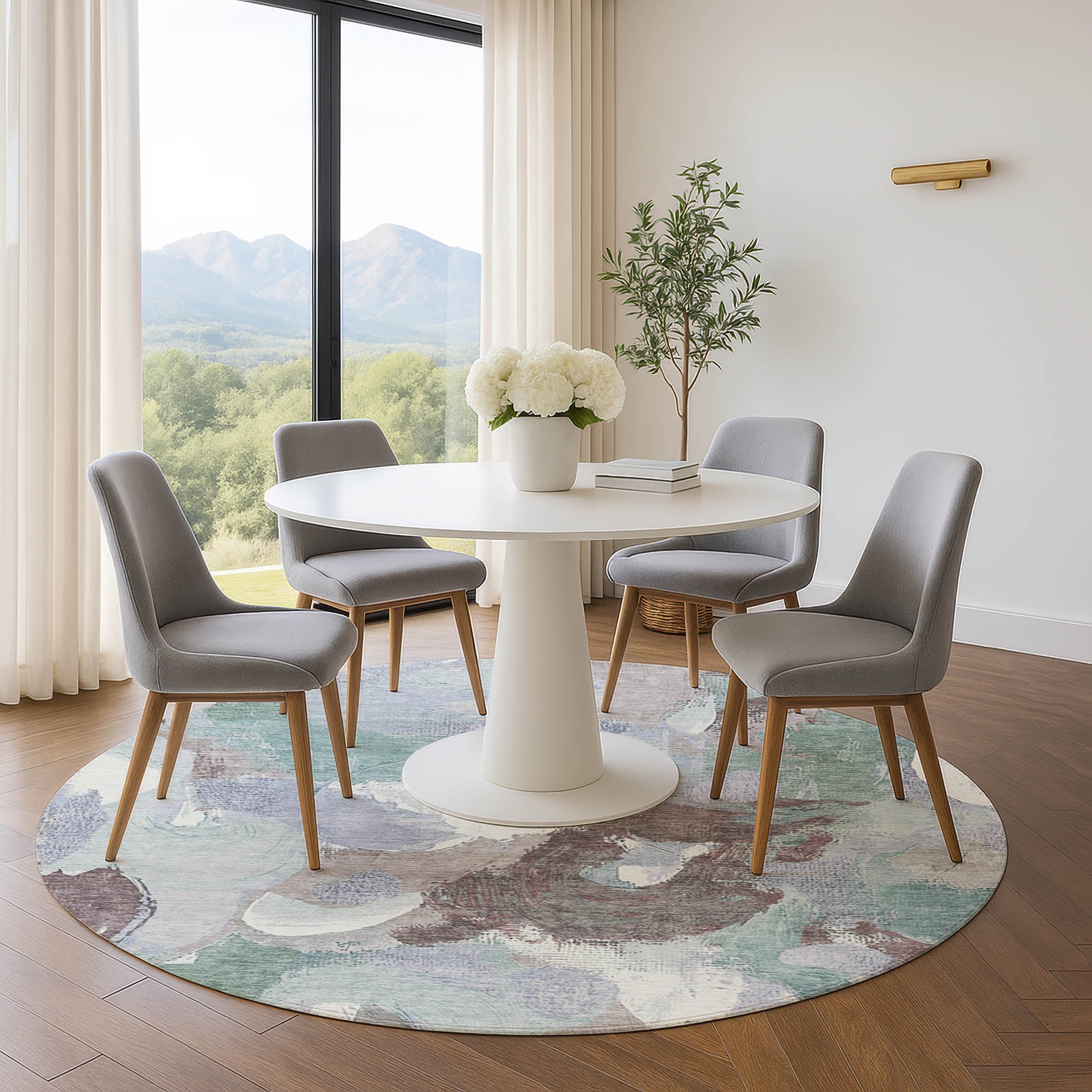 Tallinn Machine Washable Transitional Seafoam Blue Rug 8' x 8' #shape_Round