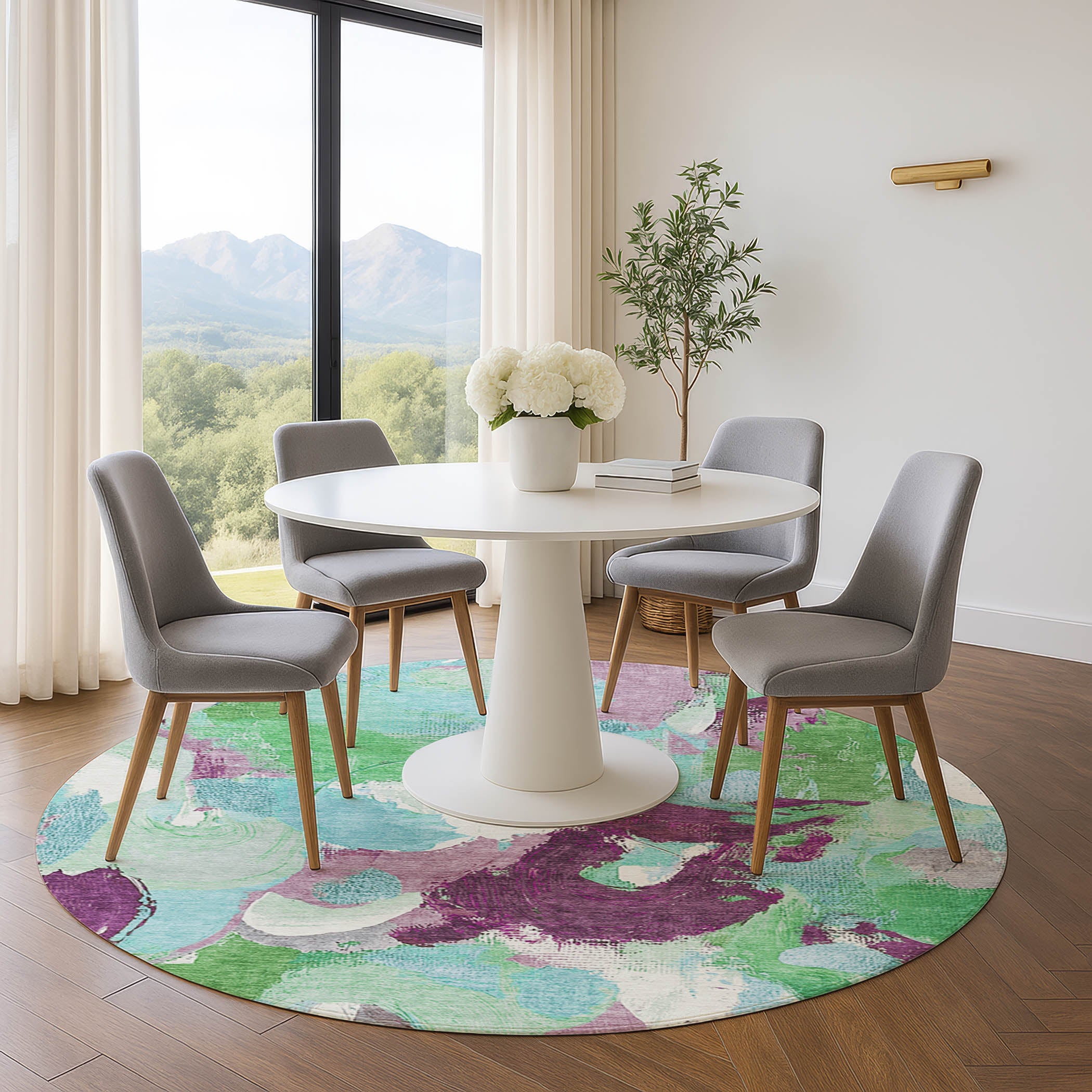 Tallinn Machine Washable Transitional Teal Rug 8' x 8' #shape_Round