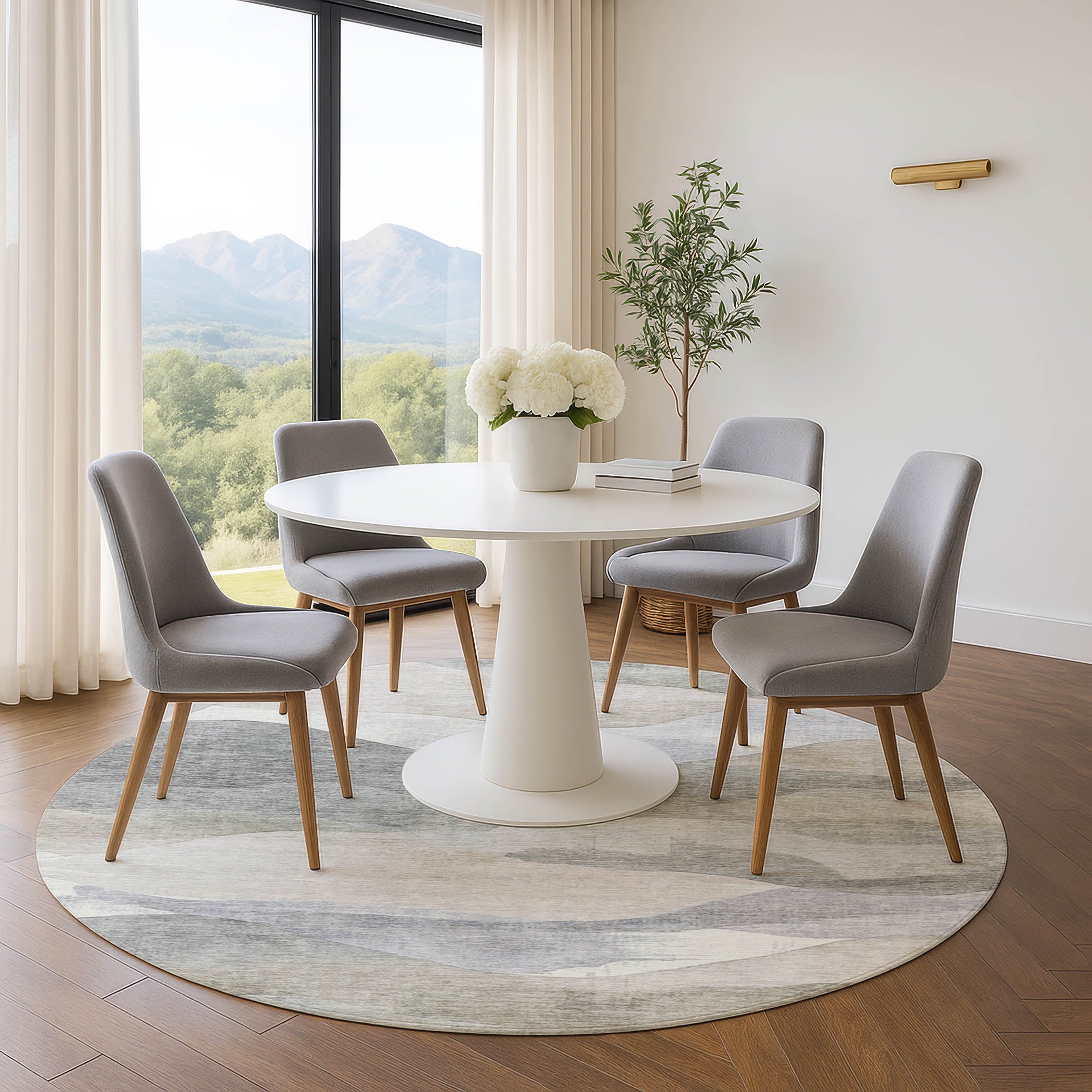 Lucerne Machine Washable Transitional Beige Brown Rug 8' x 8' #shape_Round