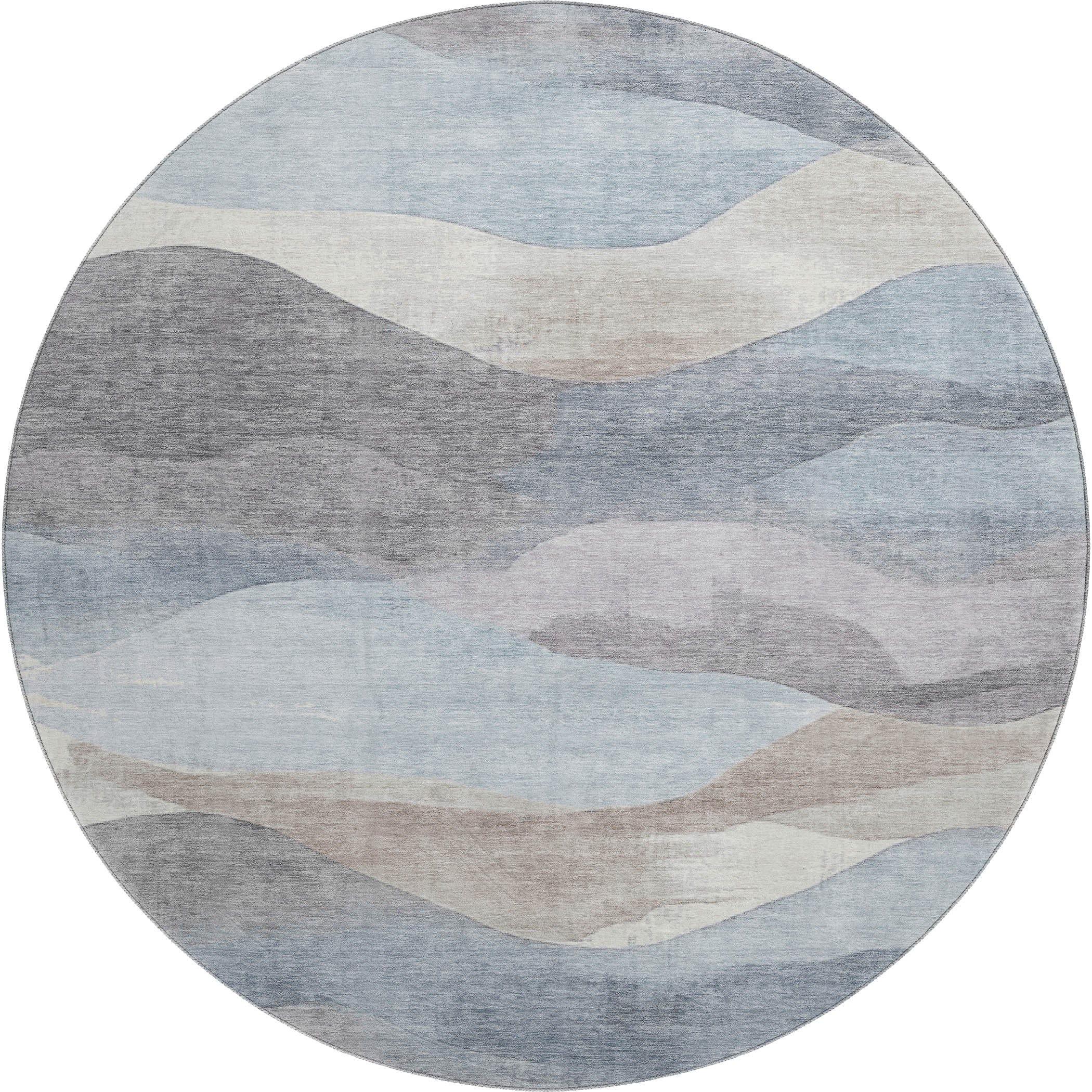 Lucerne Machine Washable Transitional Sky Blue Rug 8' x 8' #shape_Round