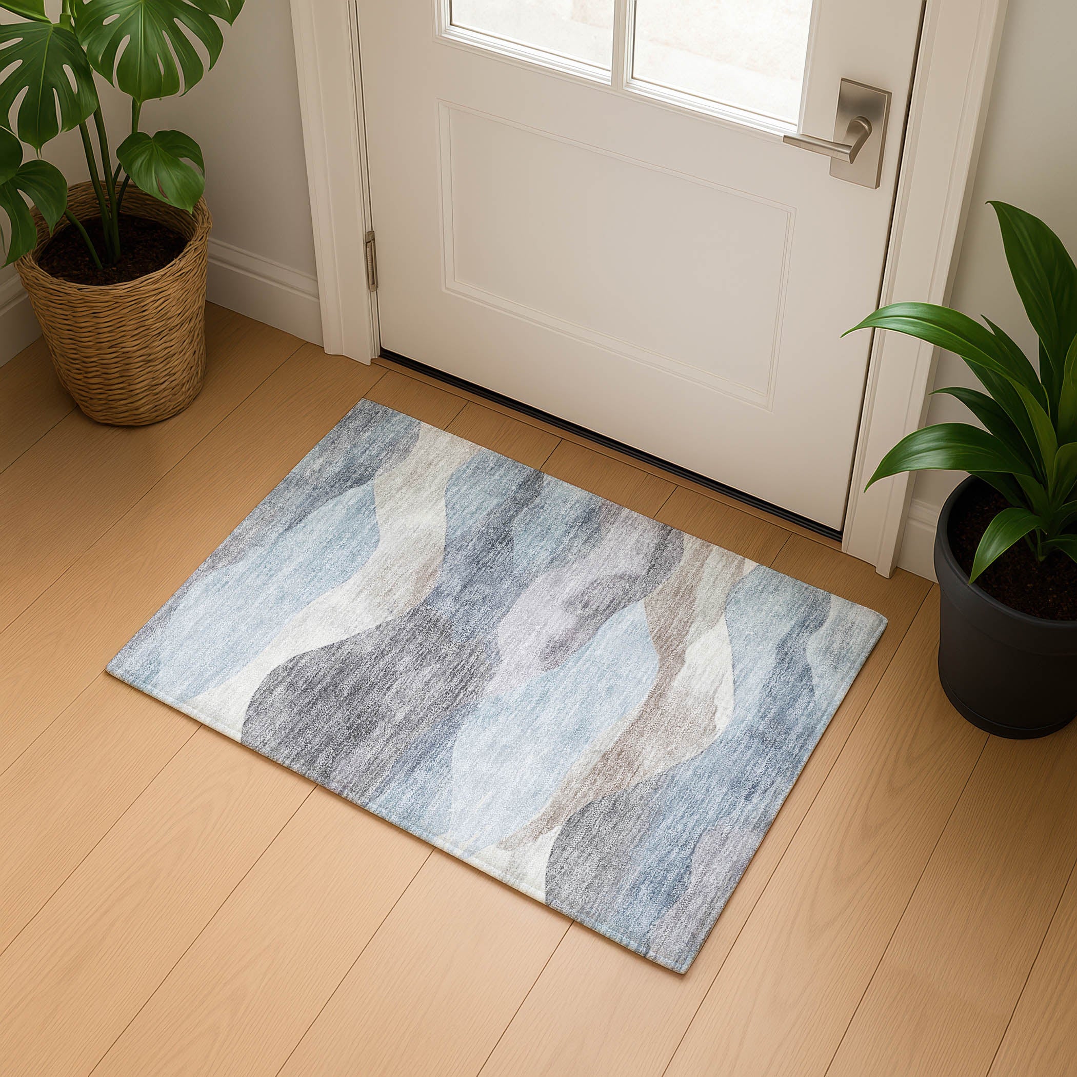 Lucerne Machine Washable Transitional Sky Blue Rug 1'8" x 2'6" #shape_Rectangle