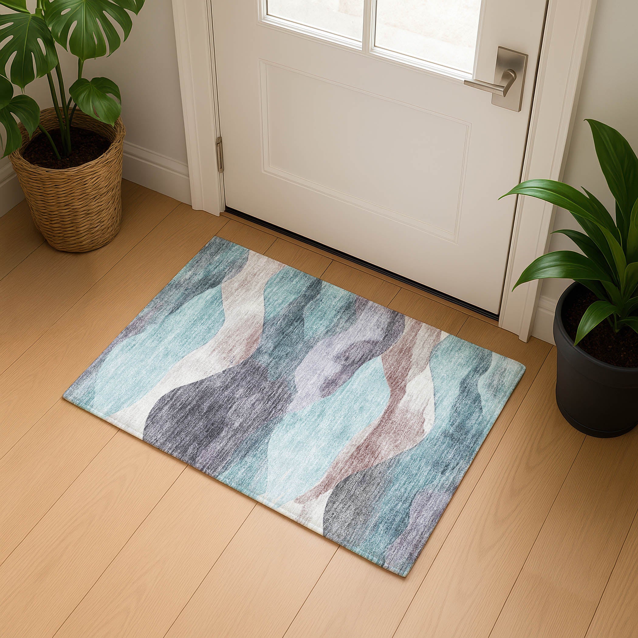 Lucerne Machine Washable Transitional Teal Rug 1'8" x 2'6" #shape_Rectangle
