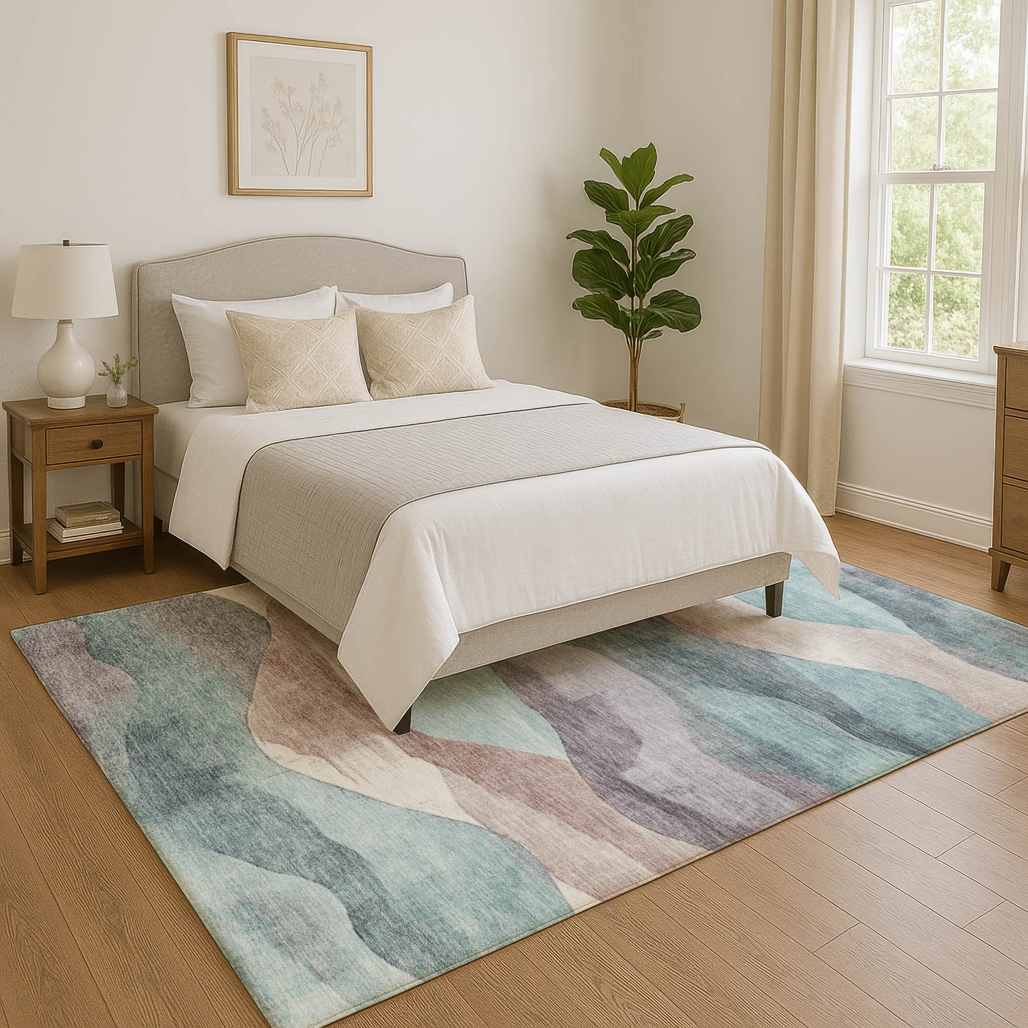 Lucerne Machine Washable Transitional Teal Rug 2'6" x 3'10" #shape_Rectangle