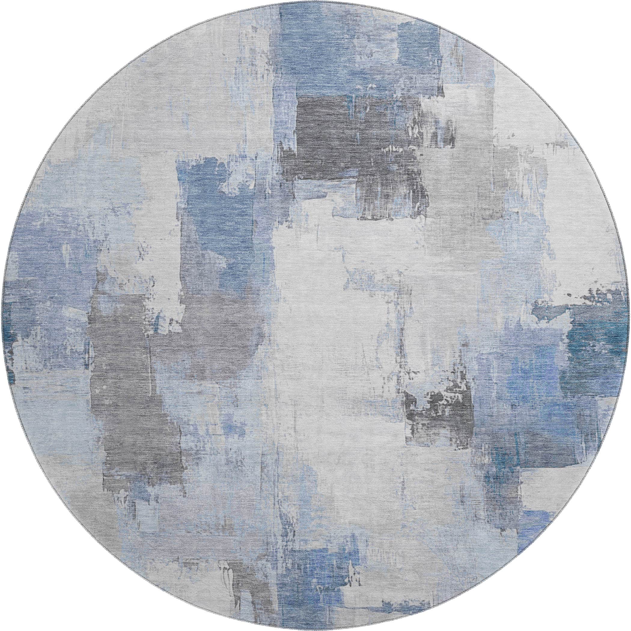 Kathmandu Machine Washable Transitional Denim Blue Rug 8' x 8' #shape_Round