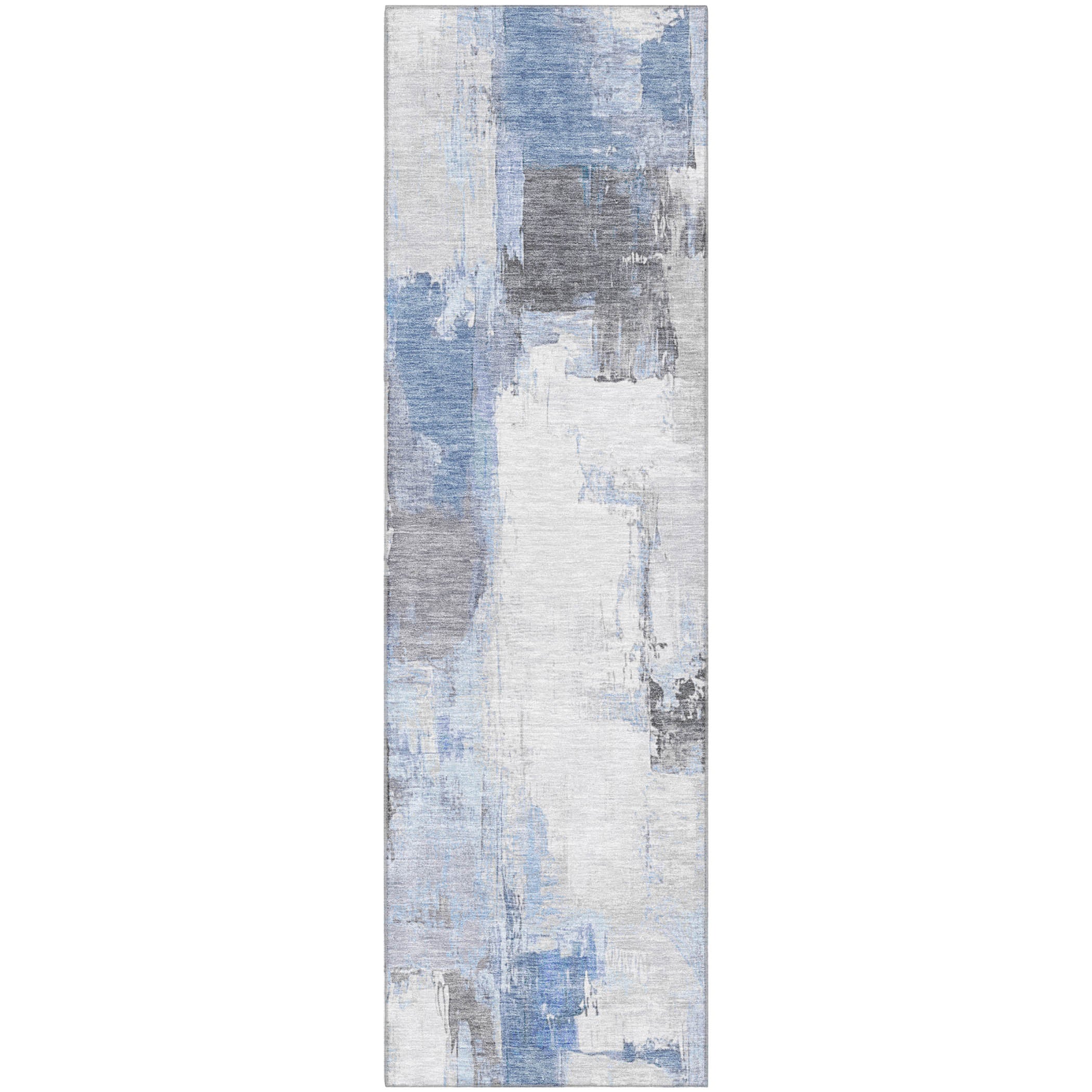 Kathmandu Machine Washable Transitional Denim Blue Rug 2'3" x 7'6" #shape_Runner