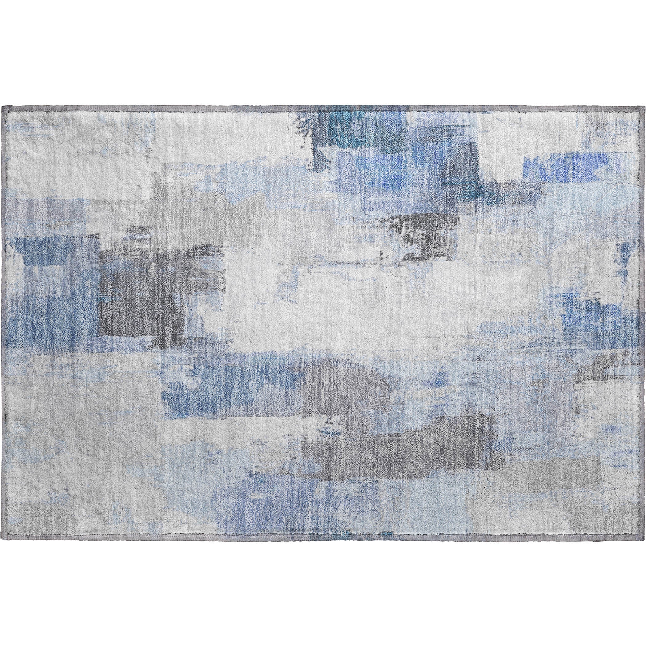 Kathmandu Machine Washable Transitional Denim Blue Rug 1'8" x 2'6" #shape_Rectangle