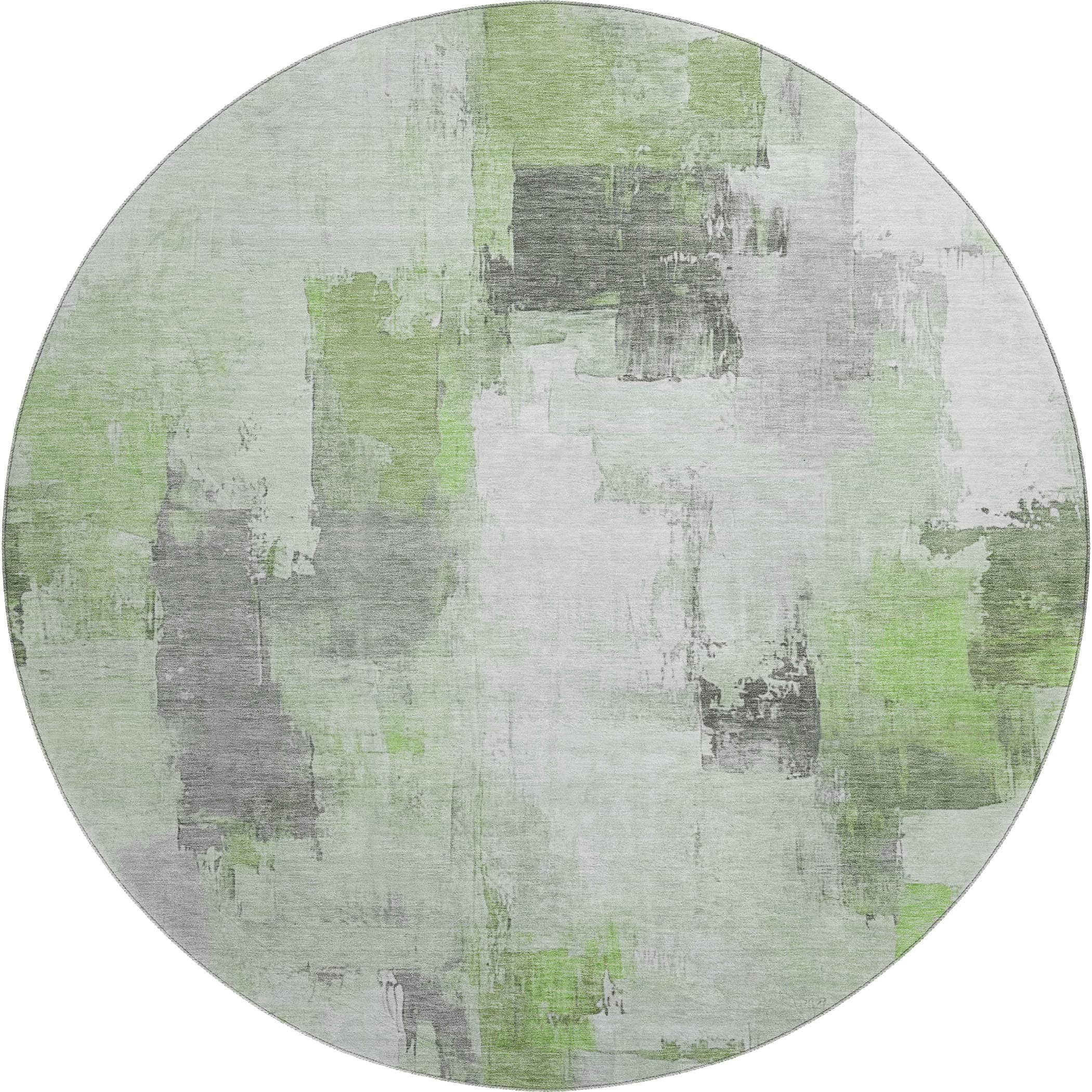Kathmandu Machine Washable Transitional Green Rug 8' x 8' #shape_Round