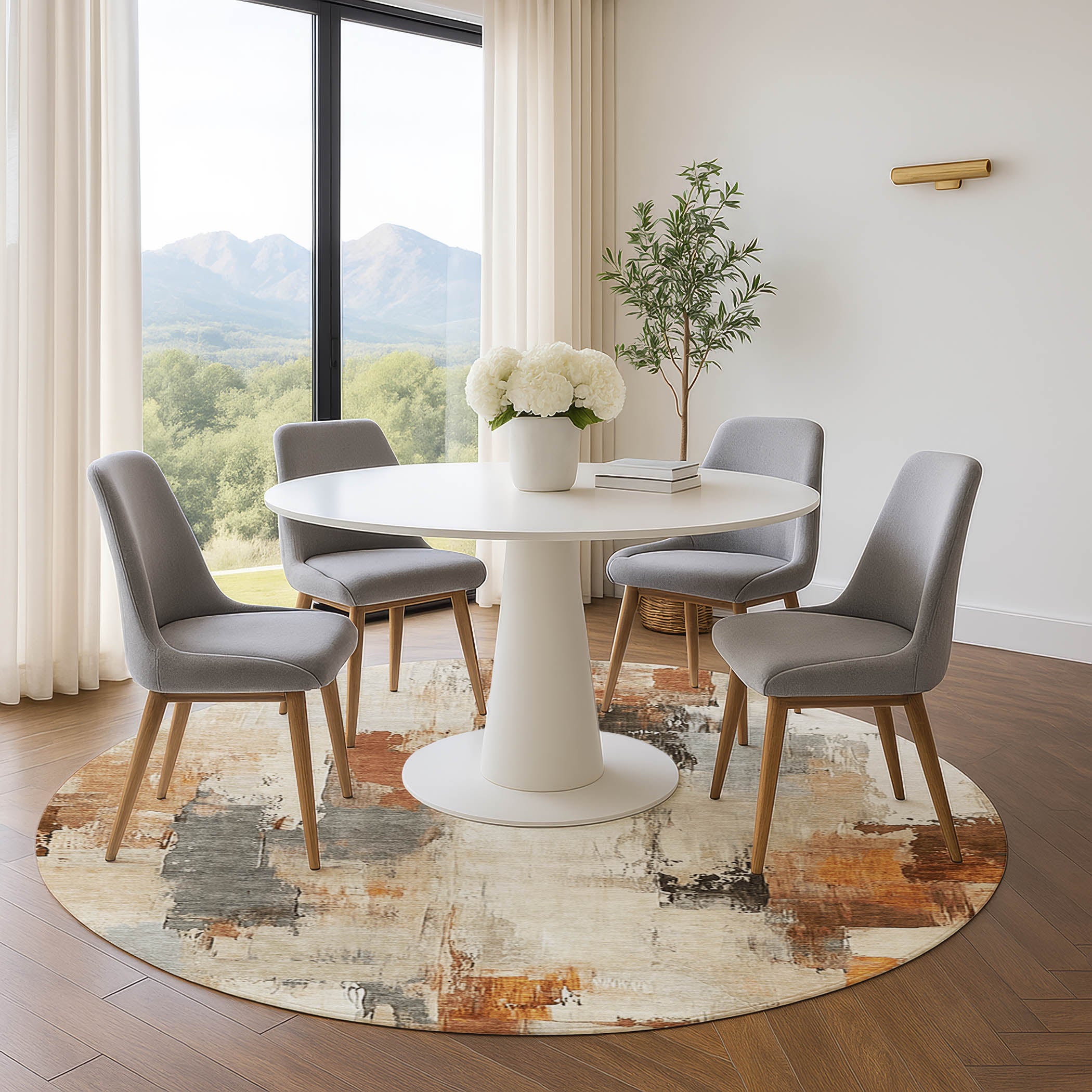 Kathmandu Machine Washable Transitional Ivory Rug 8' x 8' #shape_Round