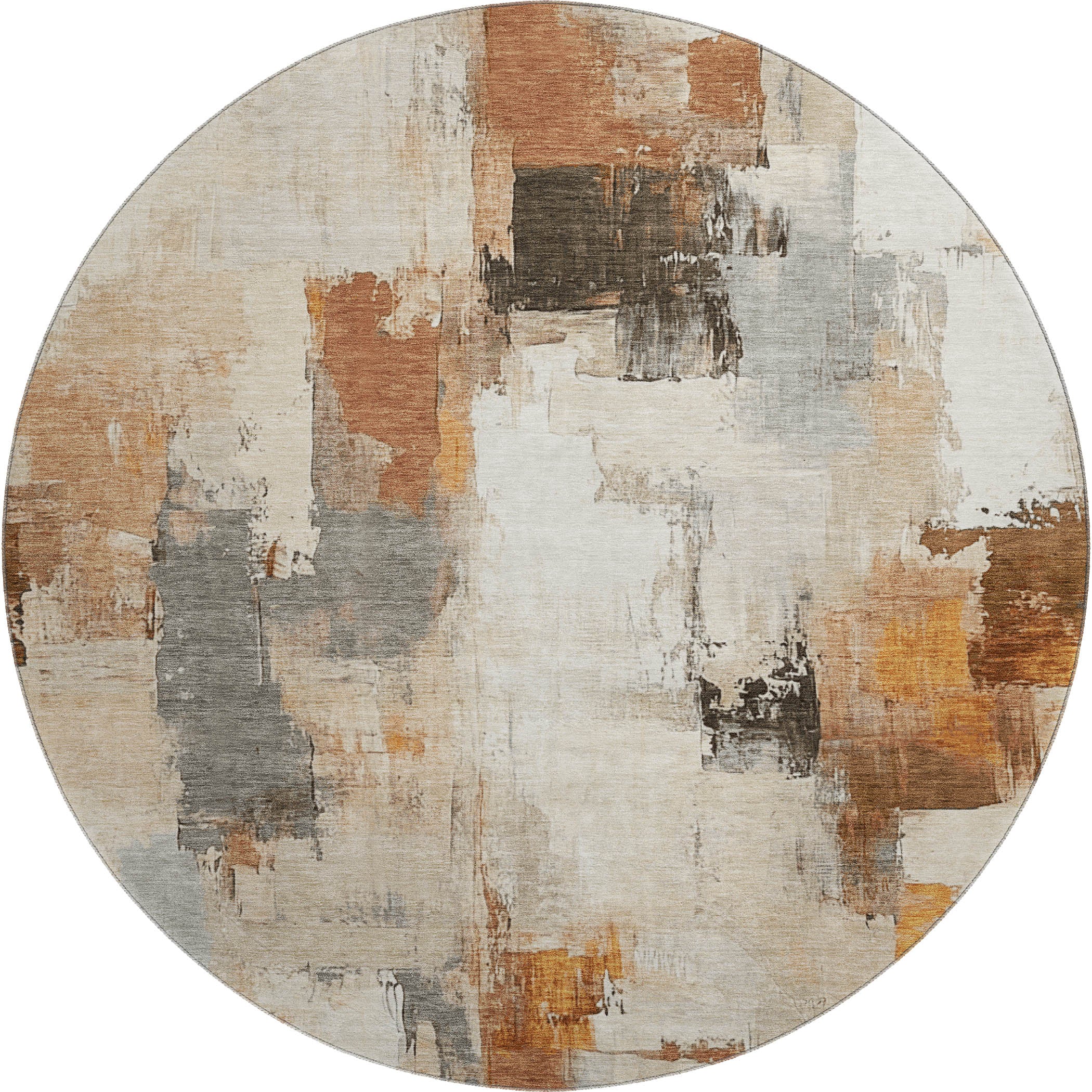 Kathmandu Machine Washable Transitional Ivory Rug 8' x 8' #shape_Round