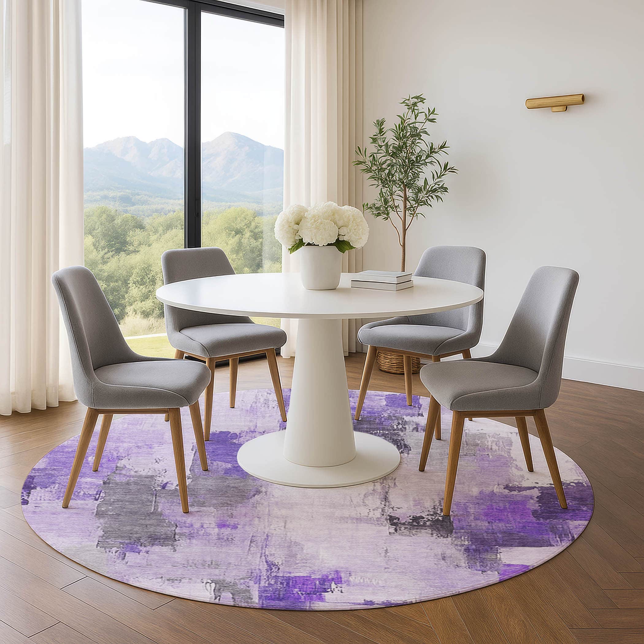 Kathmandu Machine Washable Transitional Lavender Purple Rug 8' x 8' #shape_Round
