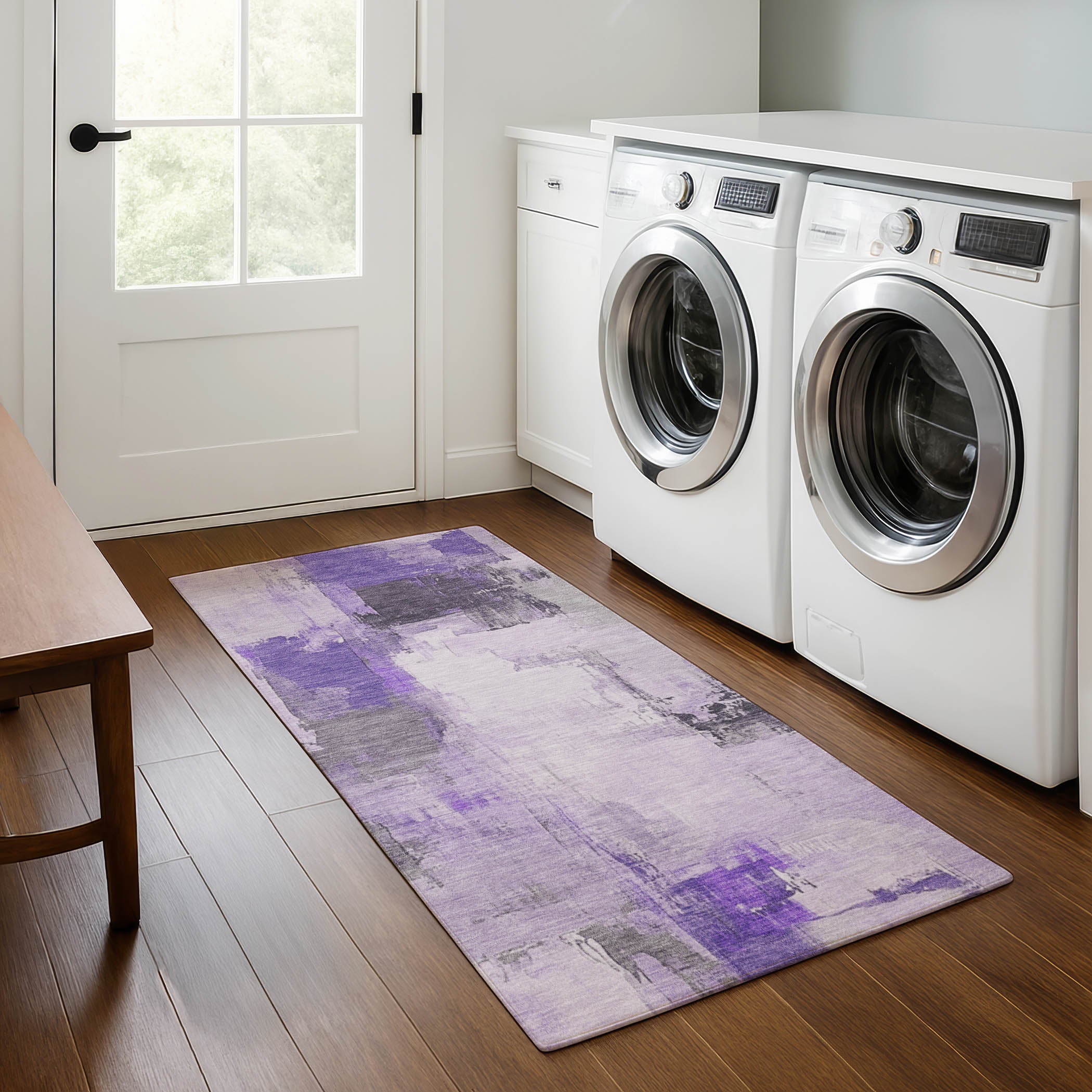 Kathmandu Machine Washable Transitional Lavender Purple Rug 2'3" x 7'6" #shape_Runner