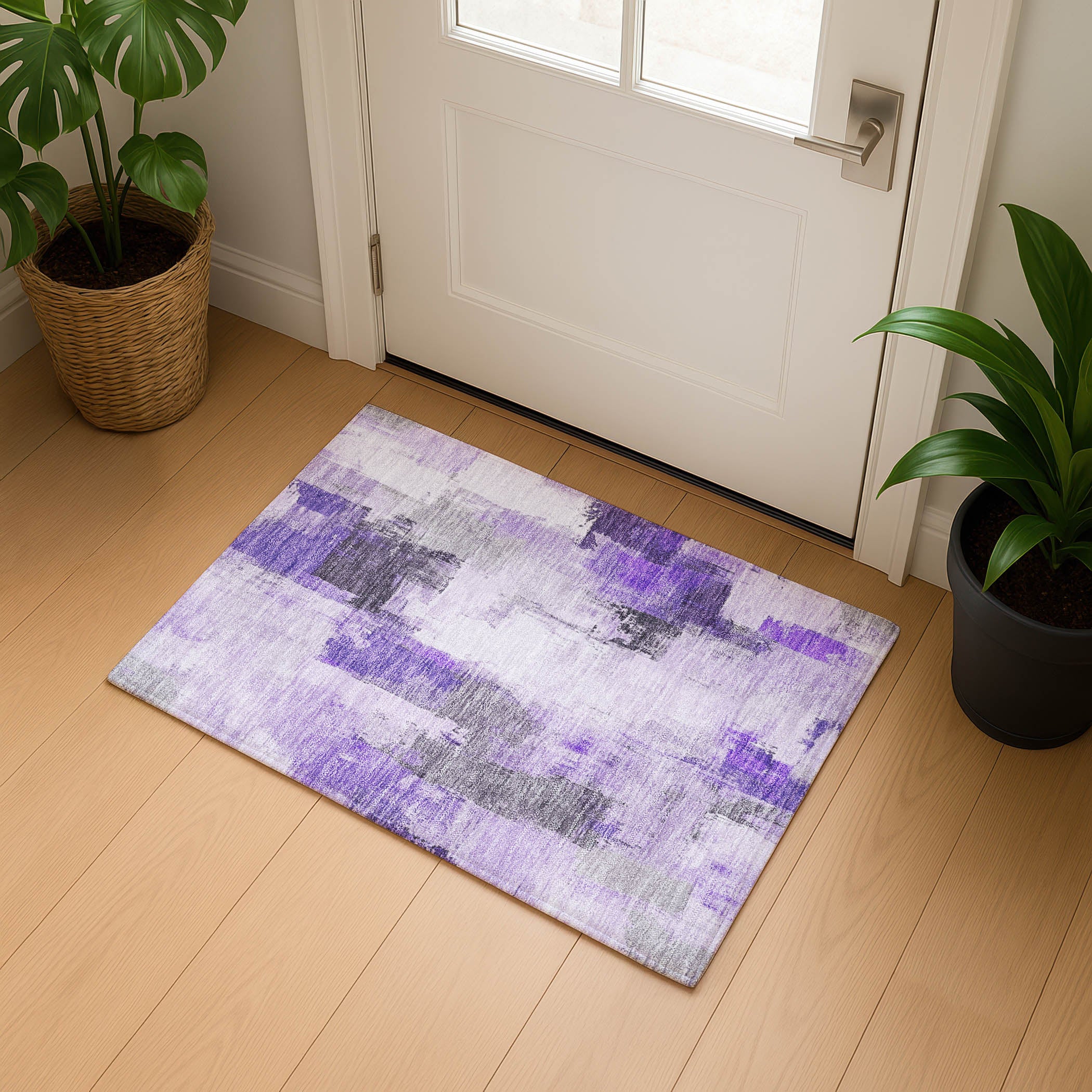 Kathmandu Machine Washable Transitional Lavender Purple Rug 1'8" x 2'6" #shape_Rectangle