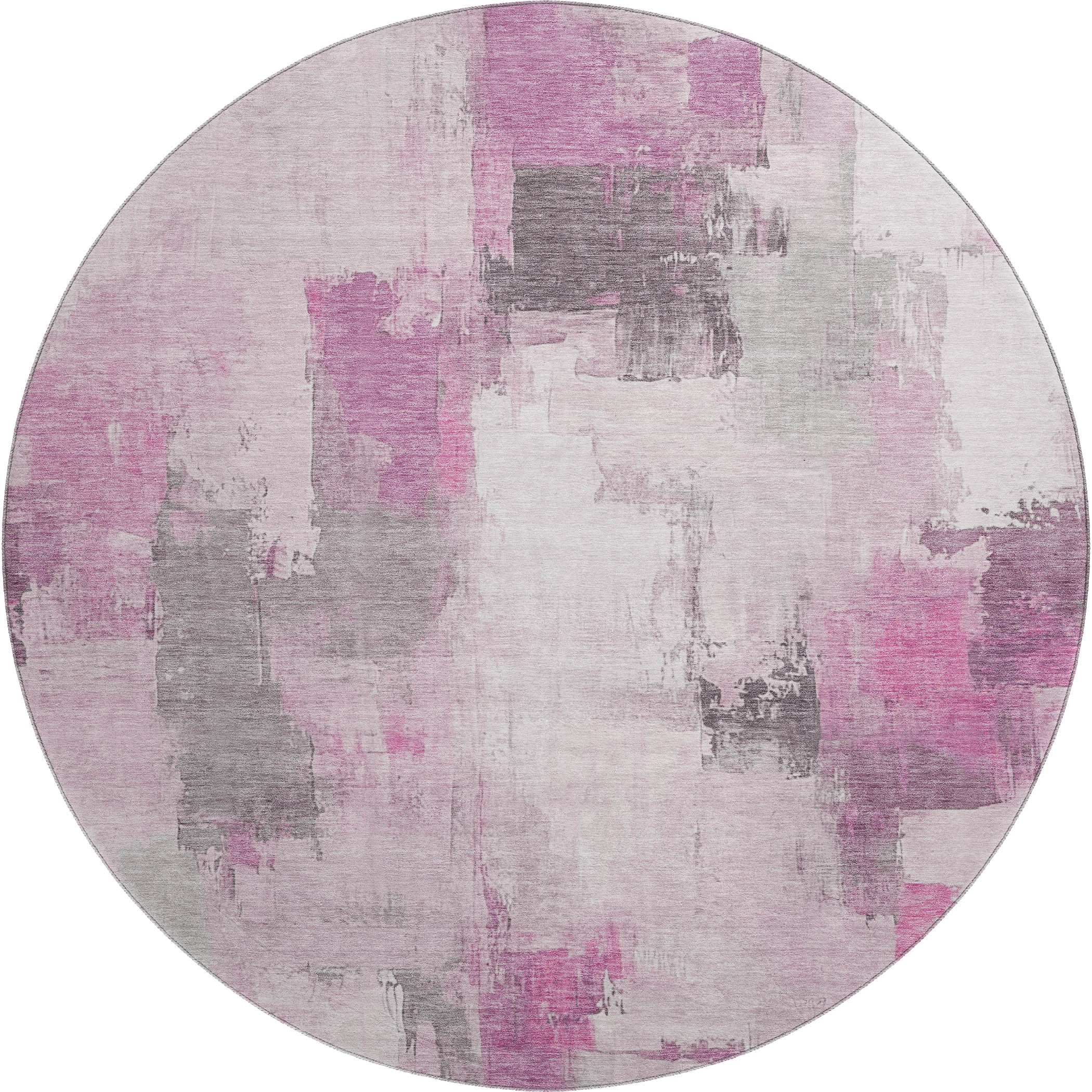 Kathmandu Machine Washable Transitional Pink Rug 8' x 8' #shape_Round
