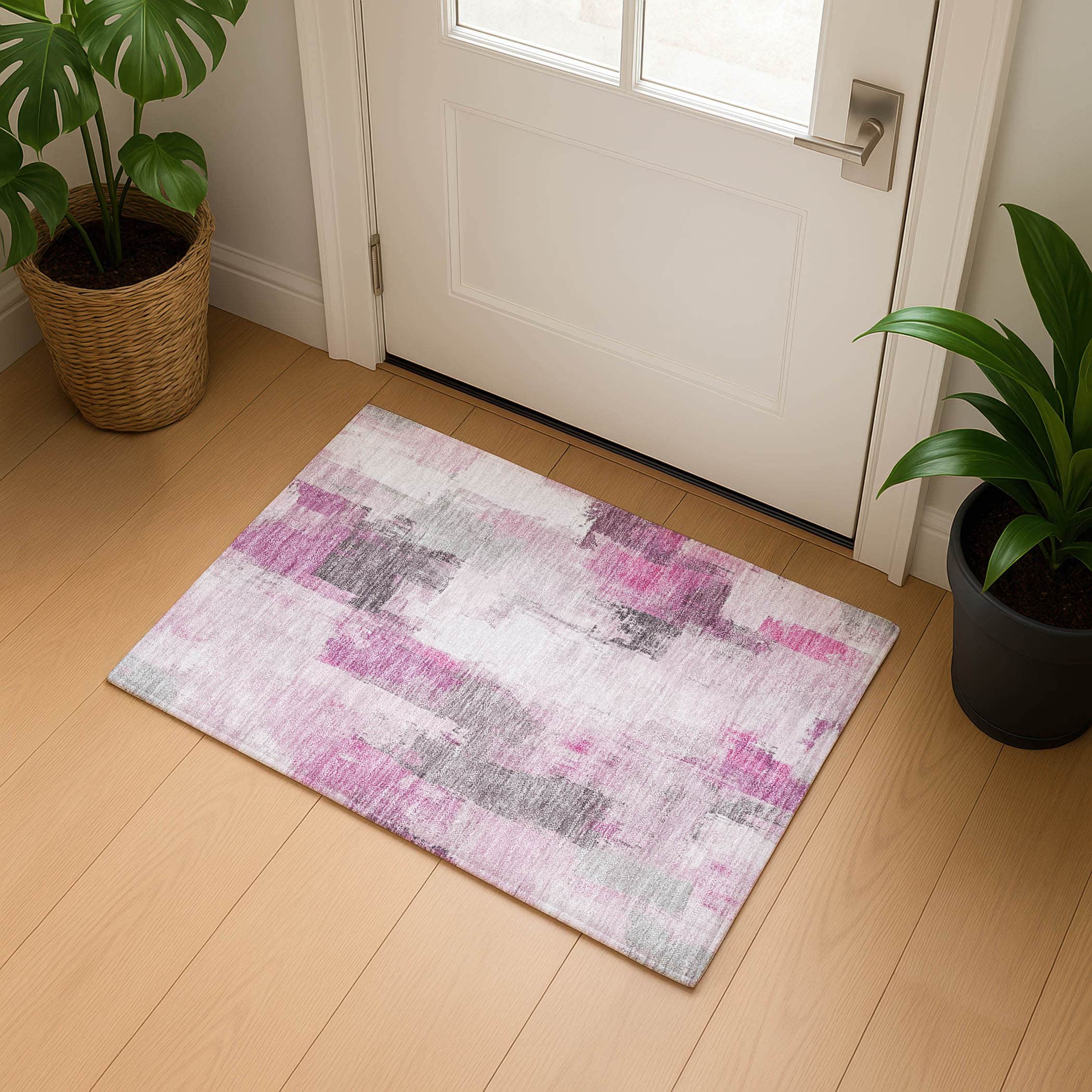 Kathmandu Machine Washable Transitional Pink Rug 1'8" x 2'6" #shape_Rectangle