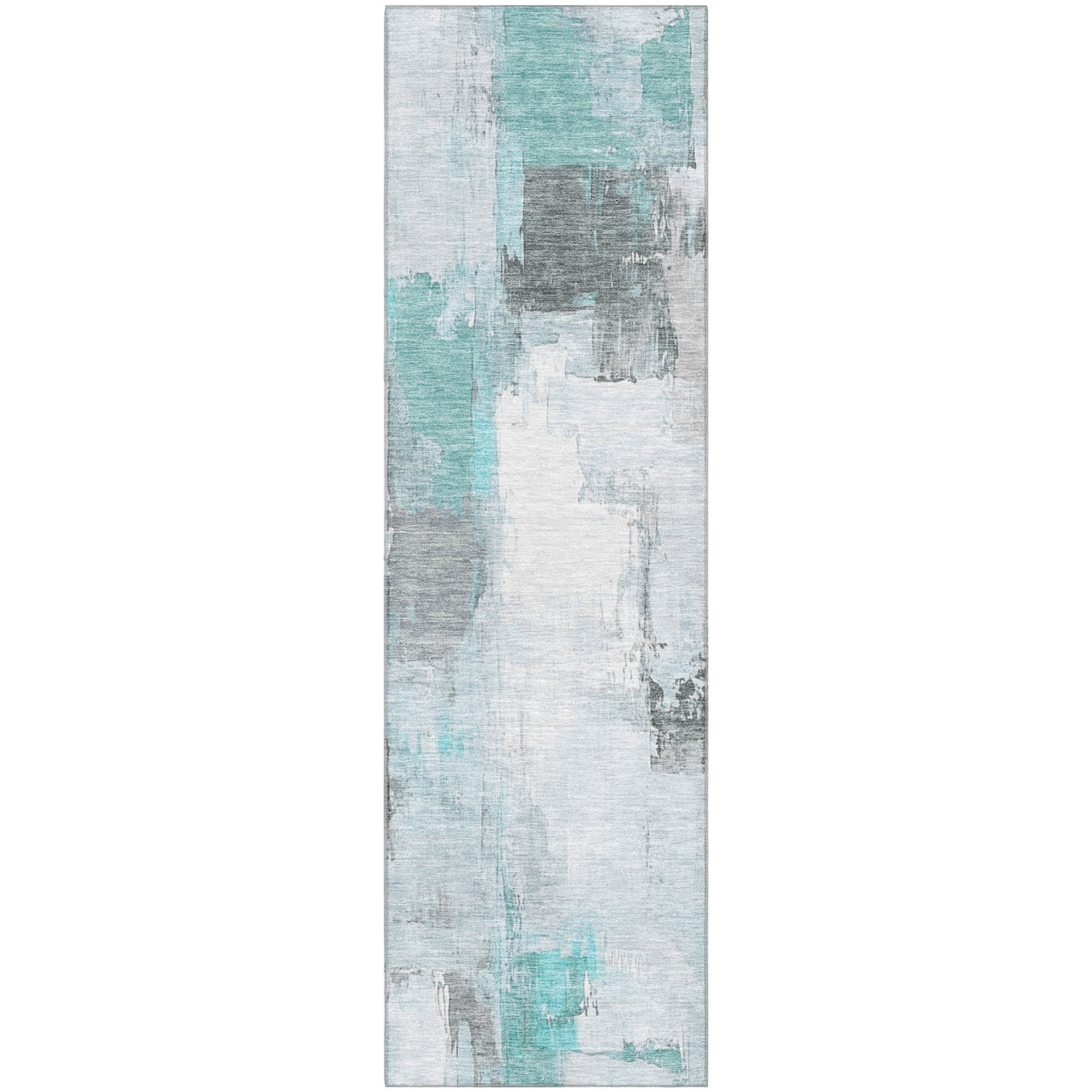 Kathmandu Machine Washable Transitional Teal Rug 2'3" x 7'6" #shape_Runner