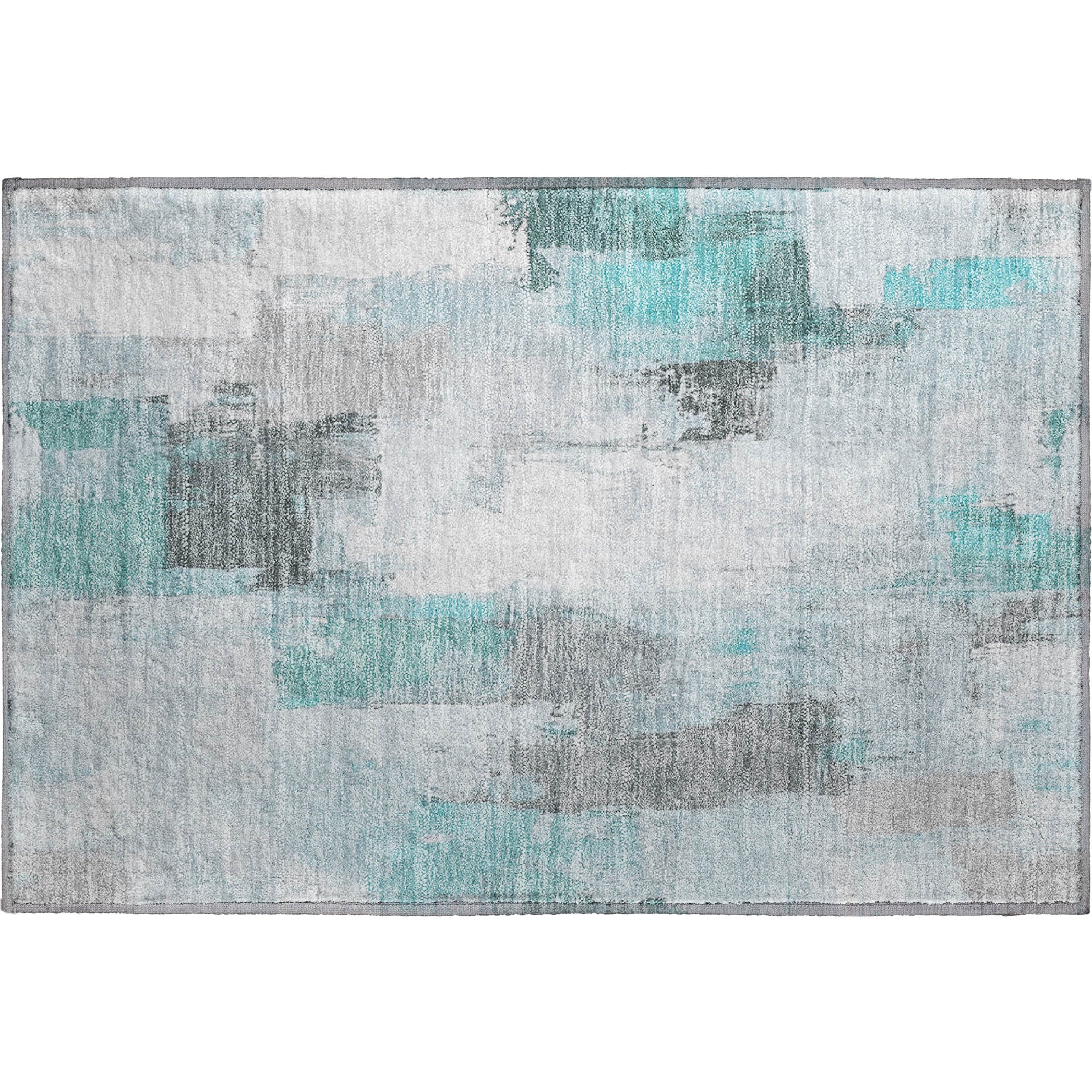 Kathmandu Machine Washable Transitional Teal Rug 1'8" x 2'6" #shape_Rectangle