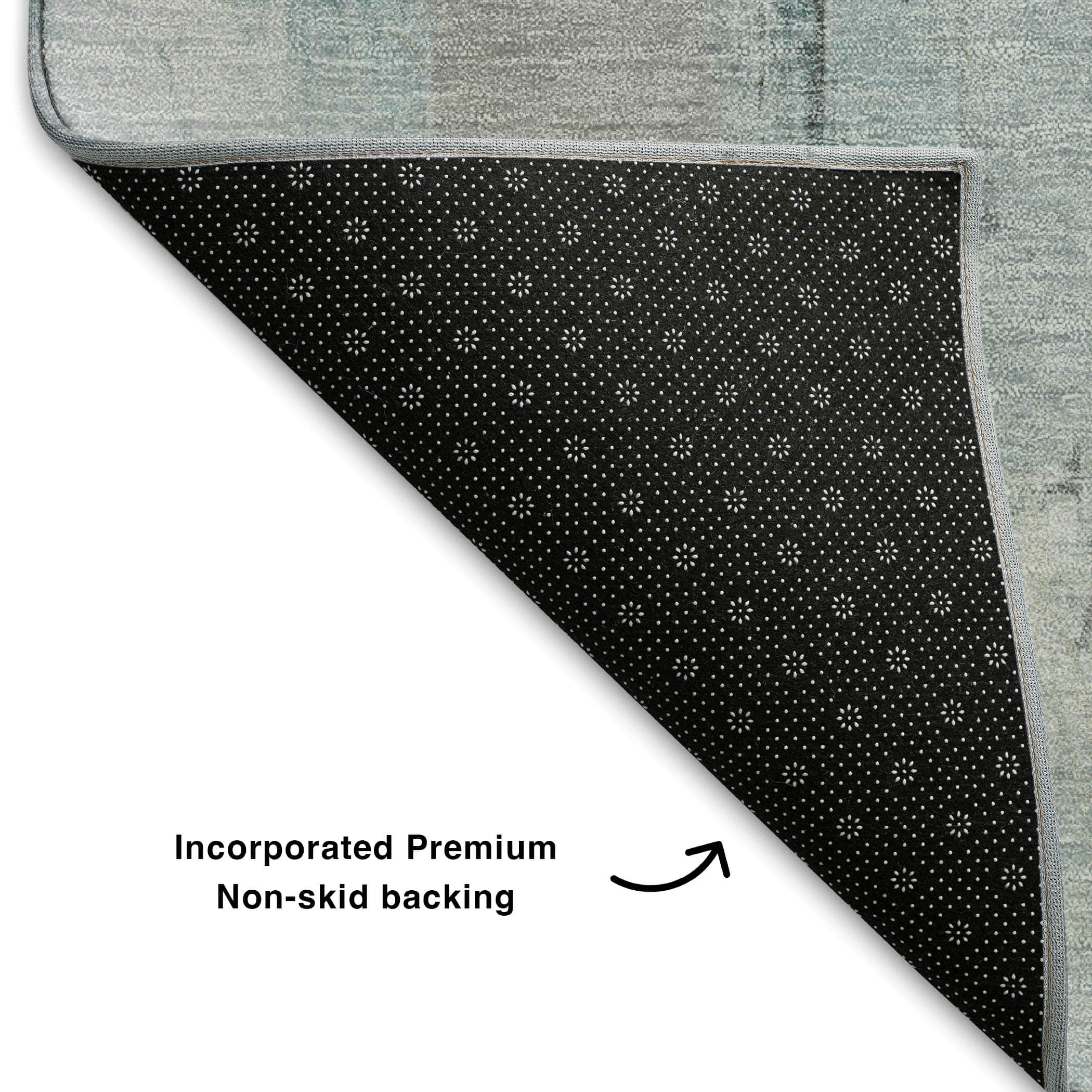 Kathmandu Machine Washable Transitional Teal Rug 1'8" x 2'6" #shape_Rectangle