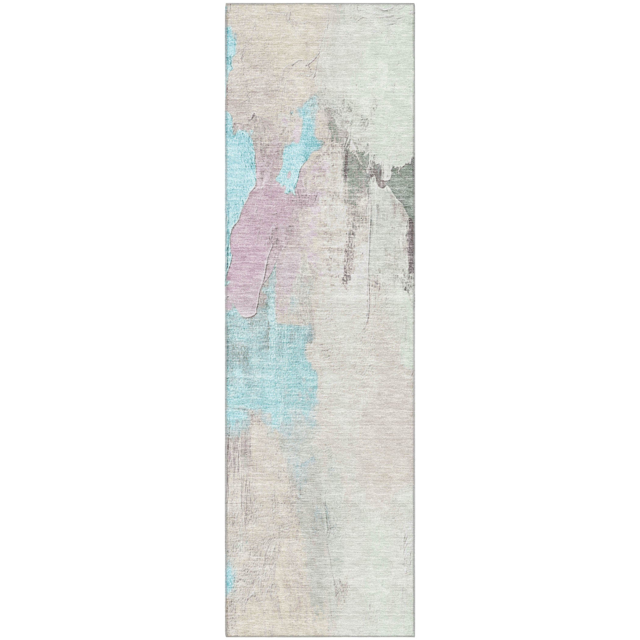 Havana Machine Washable Transitional Teal Rug 2'3" x 7'6" #shape_Runner
