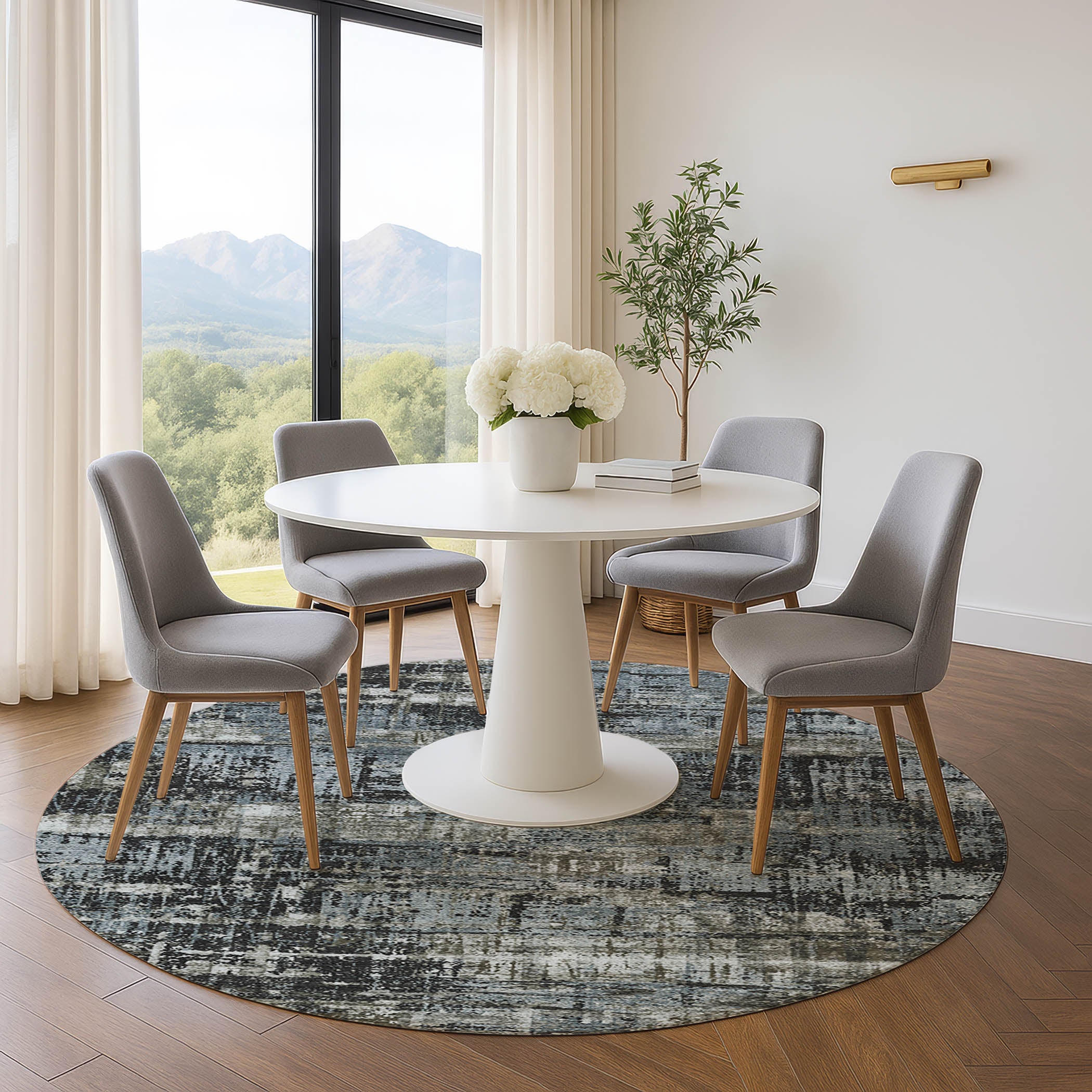 Budapest Machine Washable Transitional Charcoal Gray Rug 8' x 8' #shape_Round