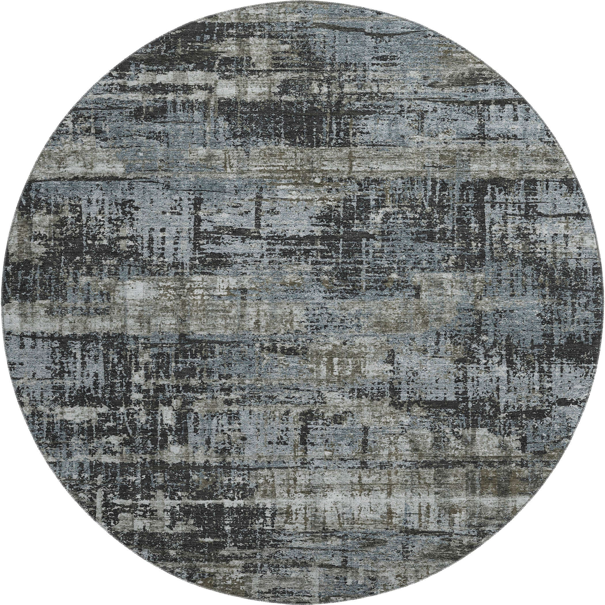Budapest Machine Washable Transitional Charcoal Gray Rug 8' x 8' #shape_Round
