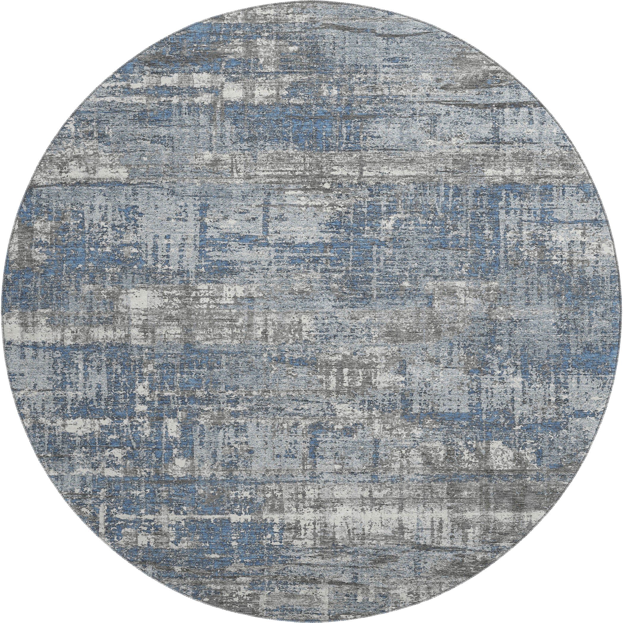 Budapest Machine Washable Transitional Denim Blue Rug 8' x 8' #shape_Round