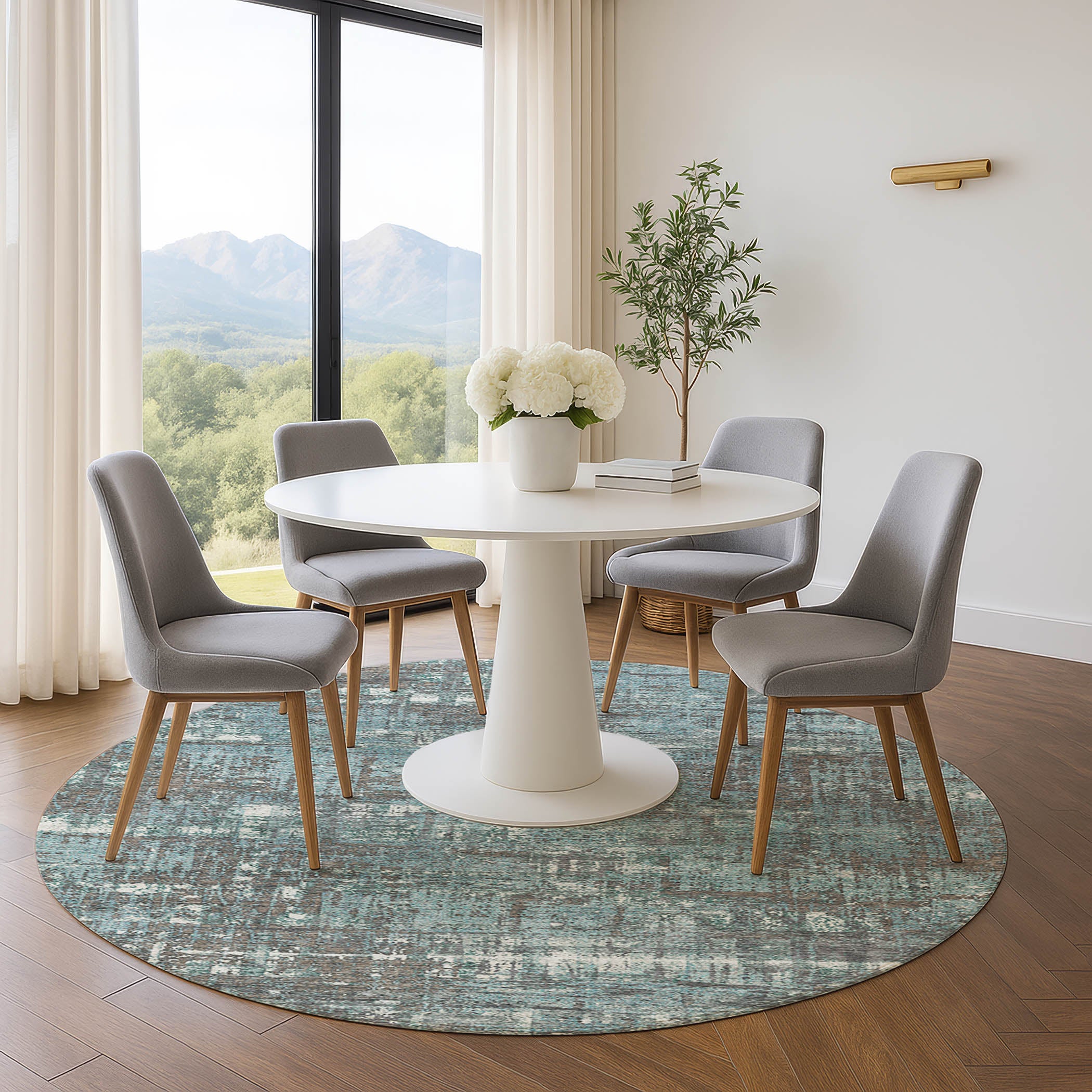 Budapest Machine Washable Transitional Taupe Brown Rug 8' x 8' #shape_Round