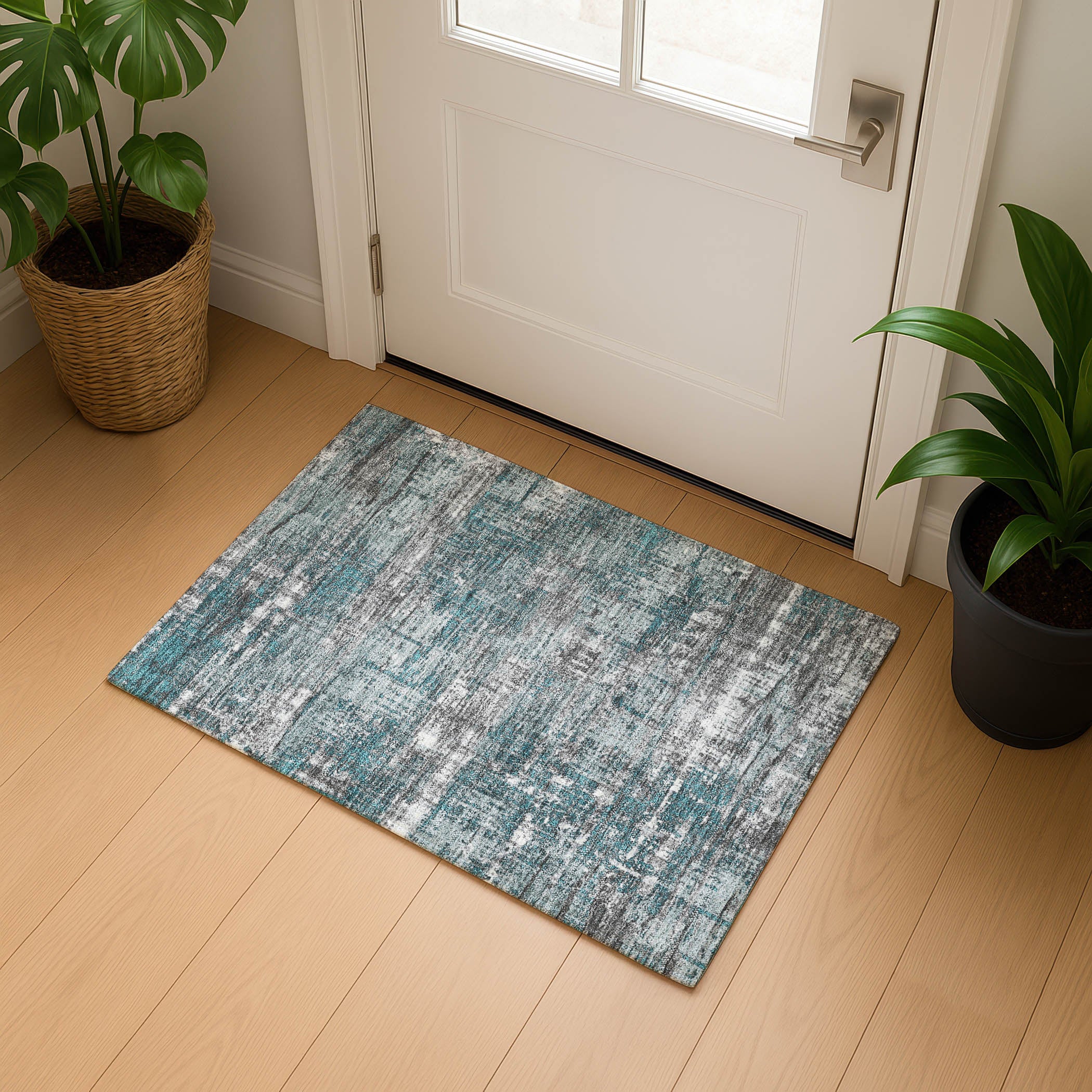 Budapest Machine Washable Transitional Teal Rug 1'8" x 2'6" #shape_Rectangle