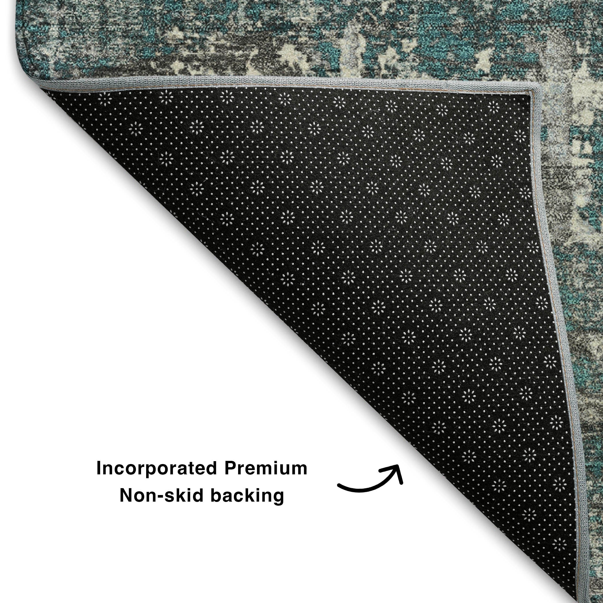 Budapest Machine Washable Transitional Teal Rug 1'8" x 2'6" #shape_Rectangle