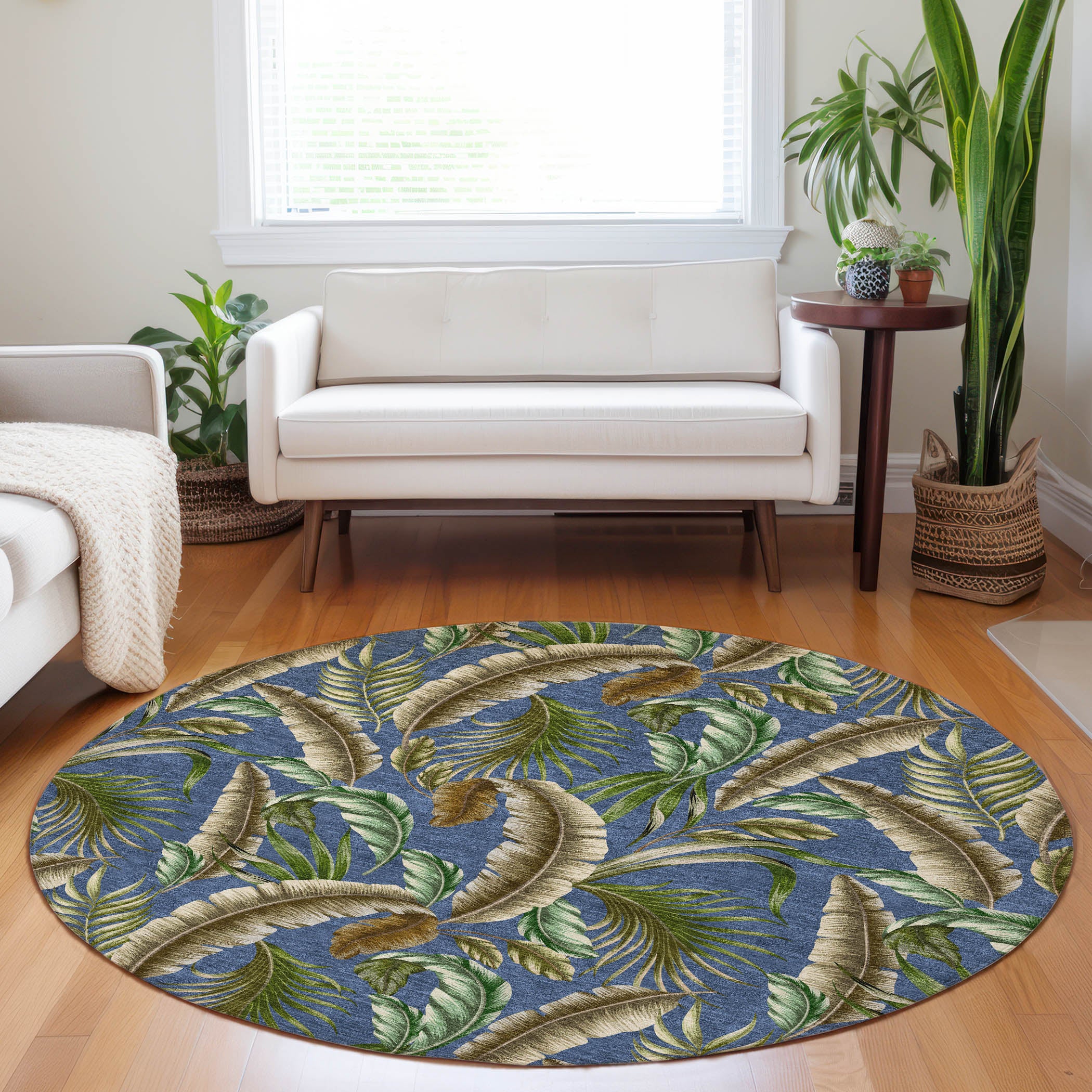 Siena Machine Washable Tropical Blue Rug 8' x 8' #shape_Round