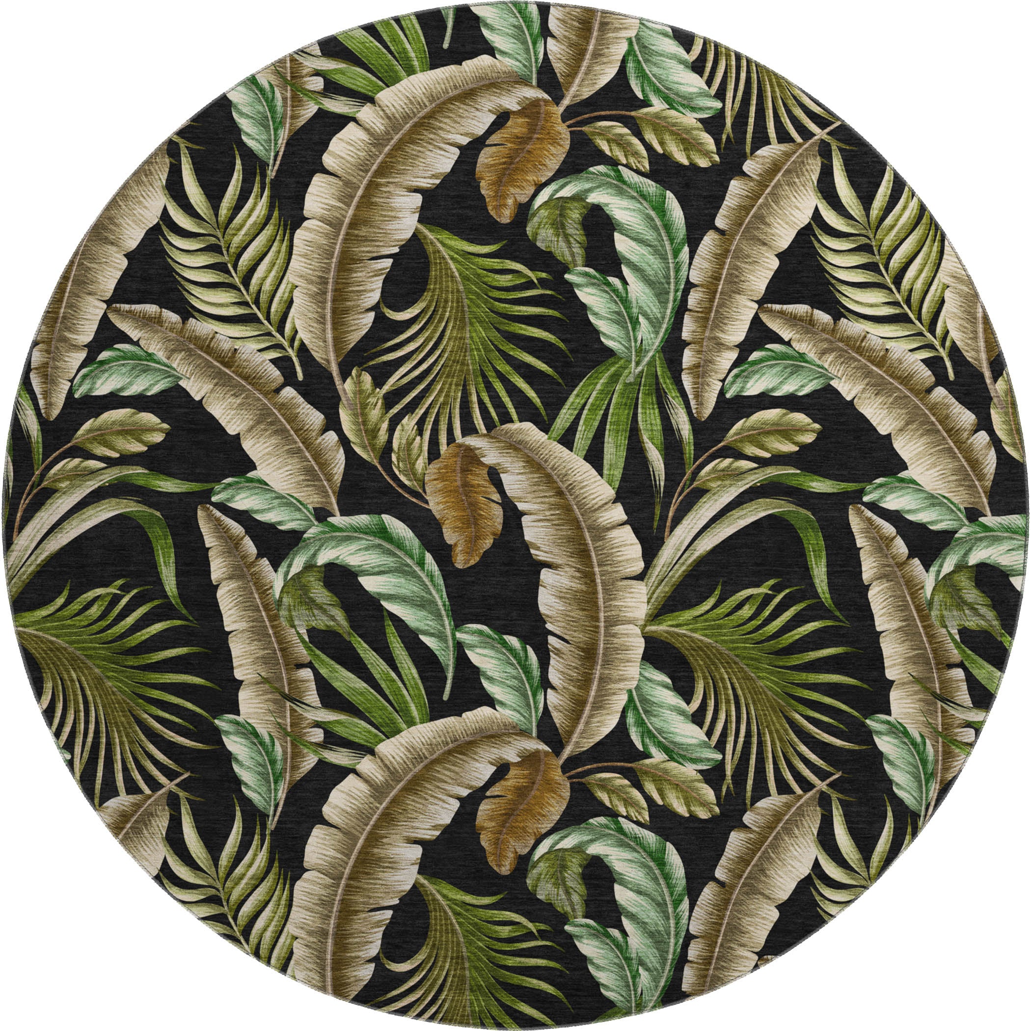 Siena Machine Washable Tropical Midnight Black Rug 8' x 8' #shape_Round