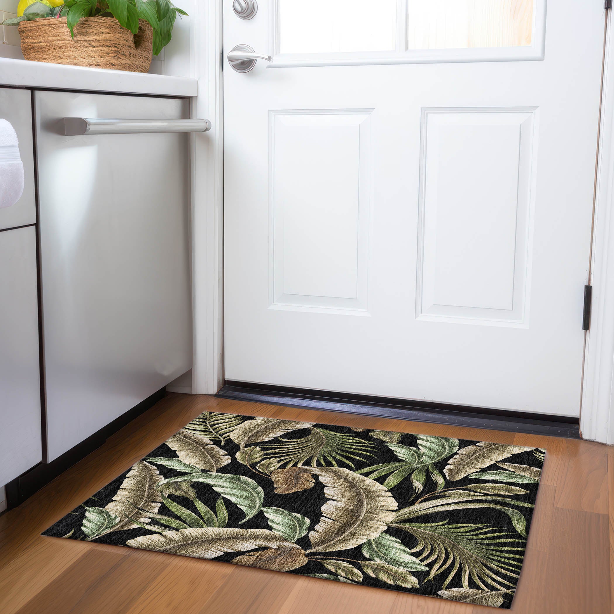 Siena Machine Washable Tropical Midnight Black Rug 1'8" x 2'6" #shape_Rectangle