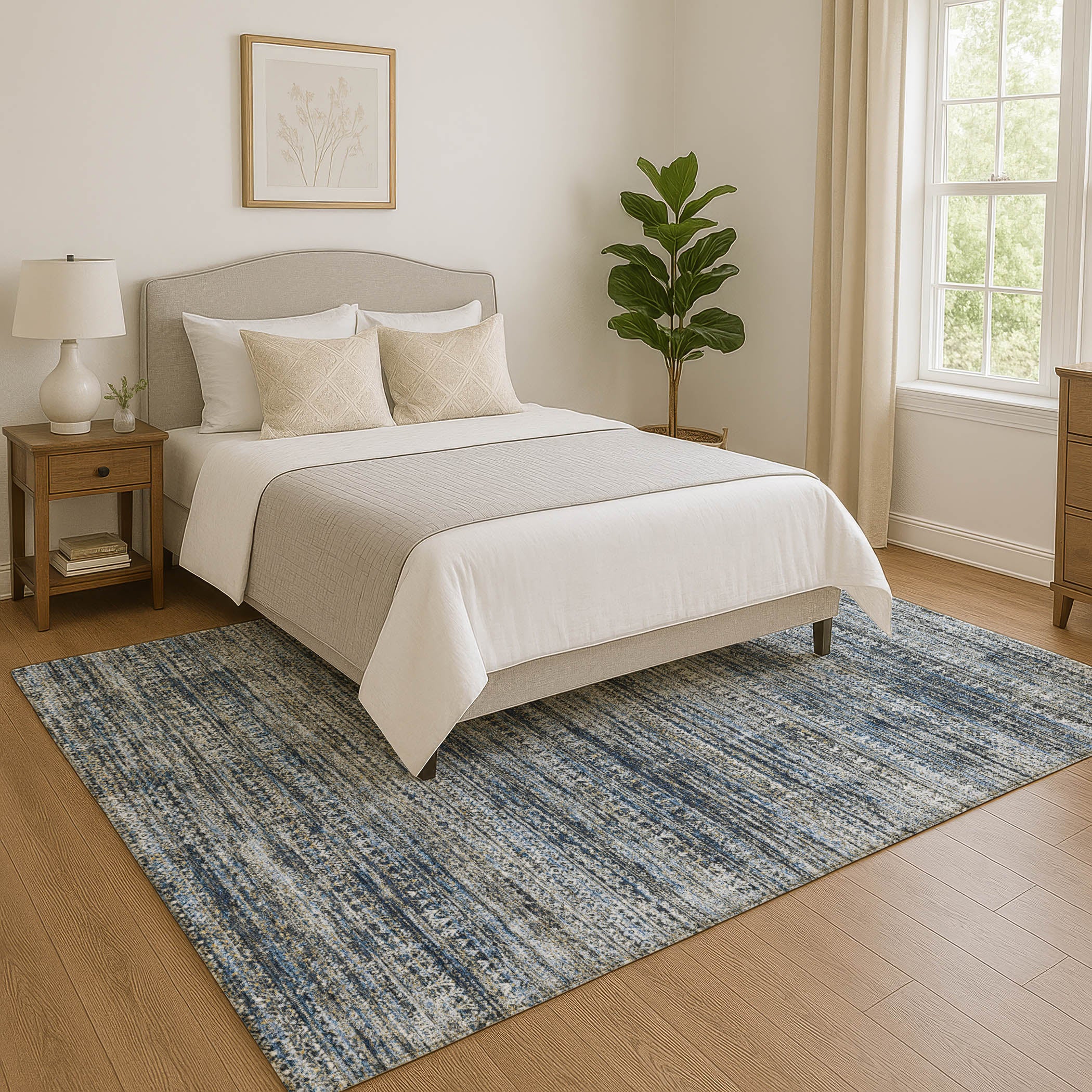 Havana Machine Washable Transitional Denim Blue Rug 2'6" x 3'10" #shape_Rectangle