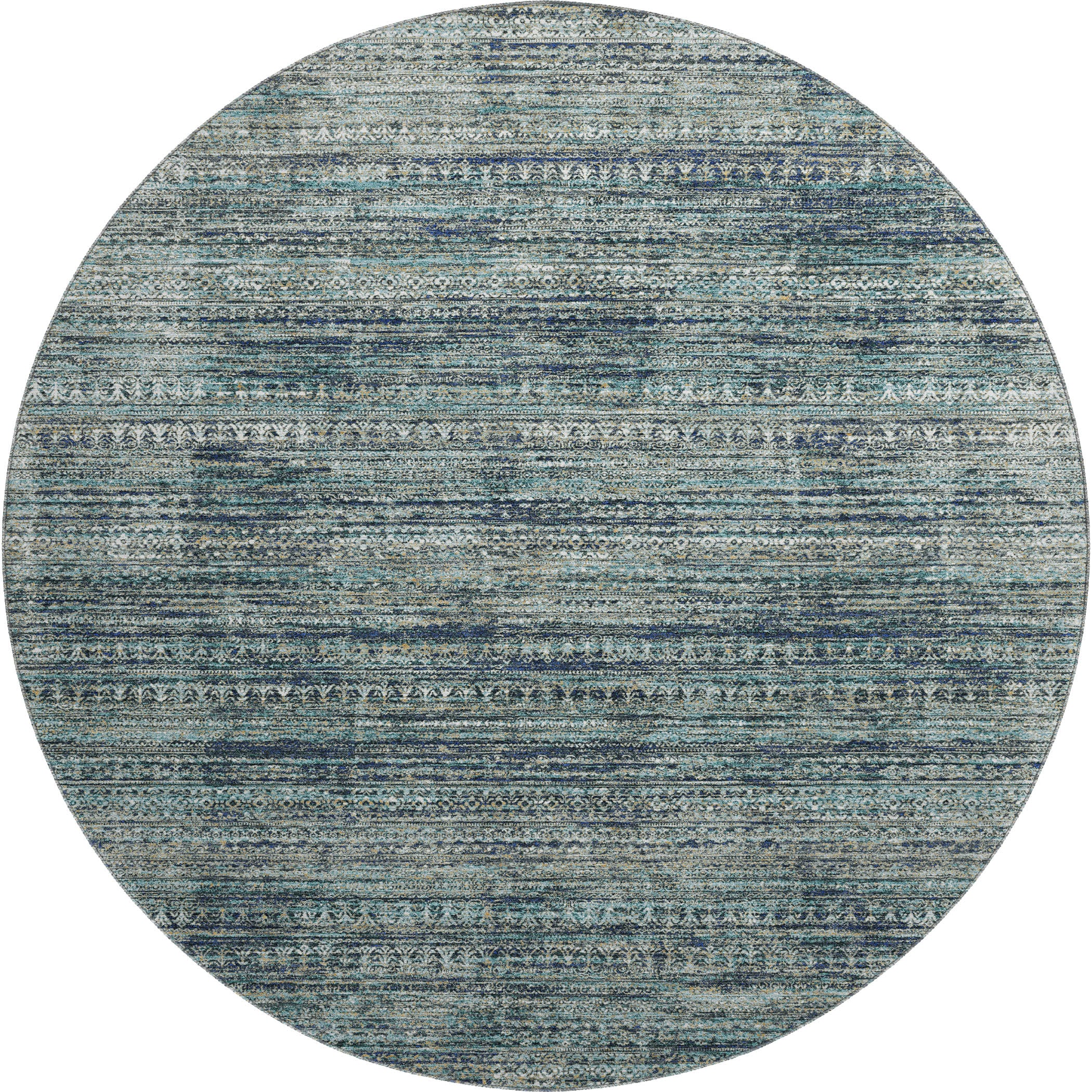 Havana Machine Washable Transitional Teal Rug 8' x 8' #shape_Round