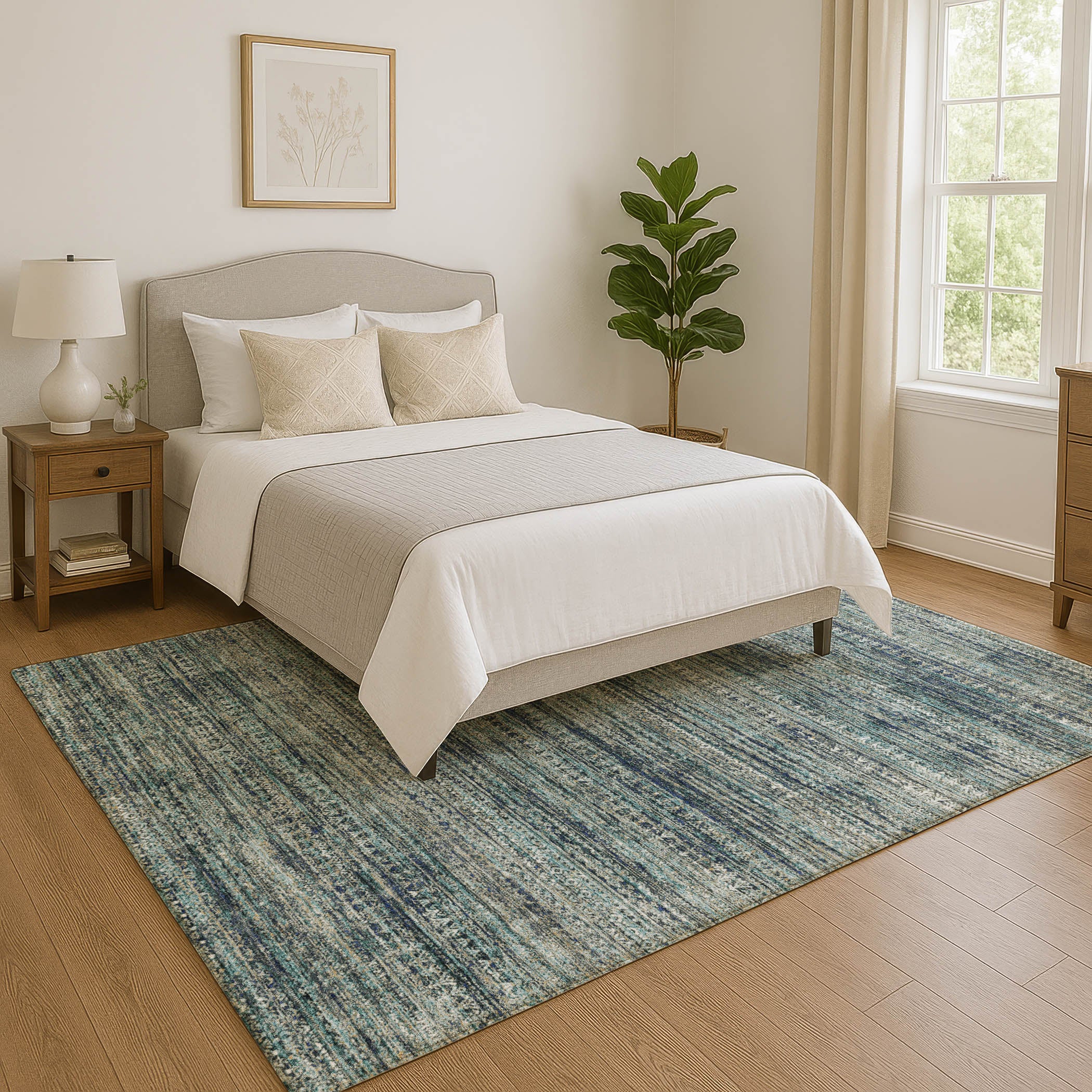 Havana Machine Washable Transitional Teal Rug 2'6" x 3'10" #shape_Rectangle