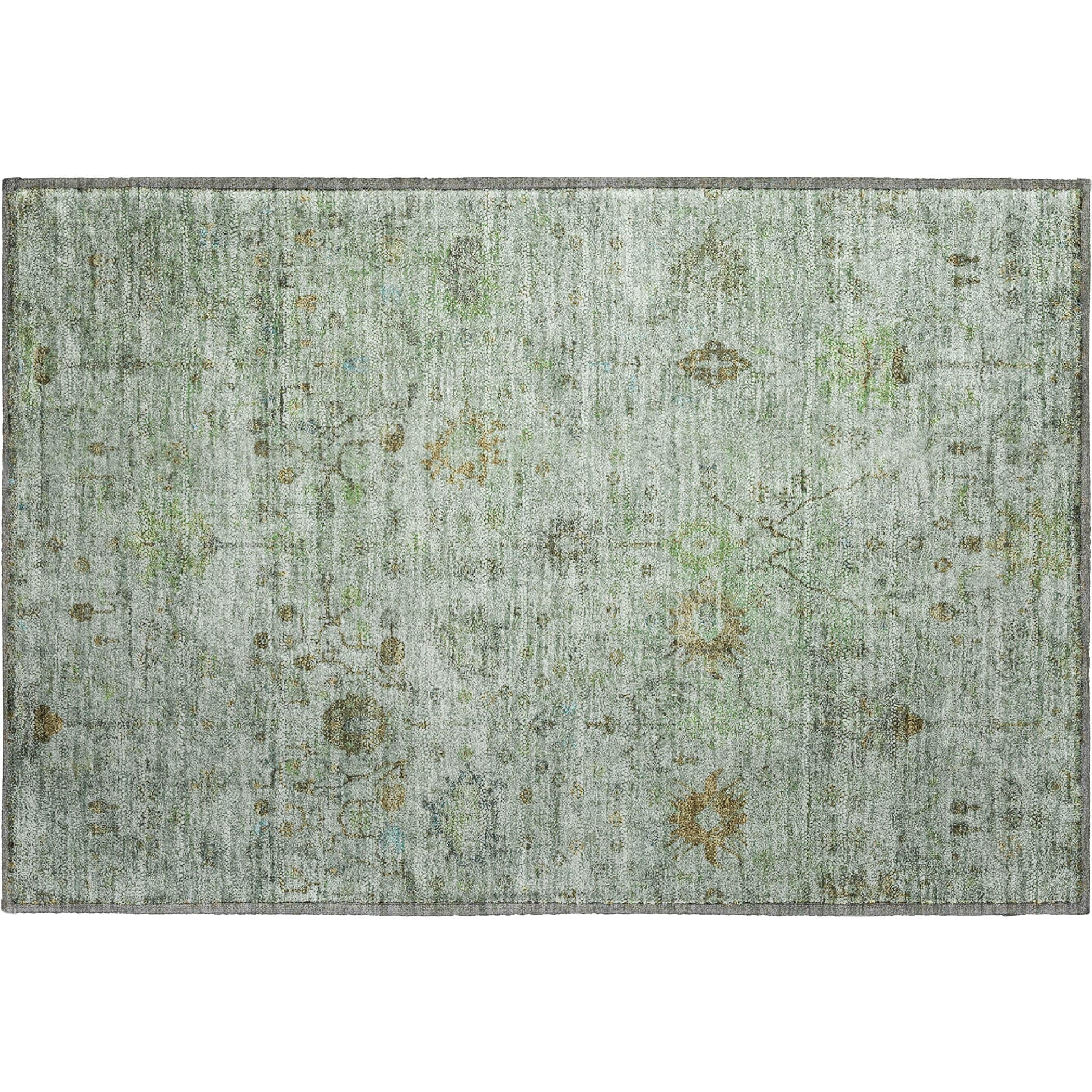 Kotor Machine Washable Traditional Aloe Green Rug 1'8" x 2'6" #shape_Rectangle