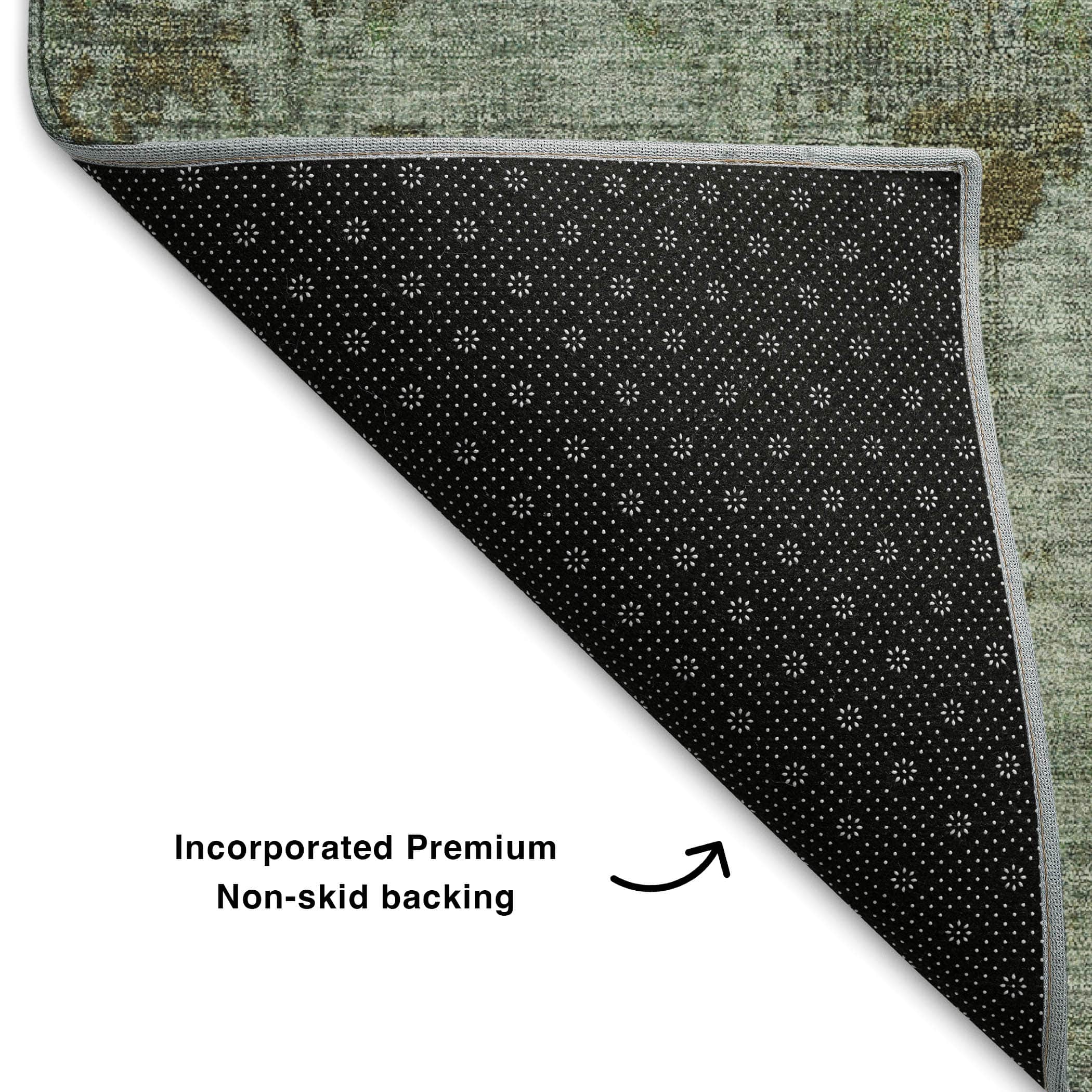 Kotor Machine Washable Traditional Aloe Green Rug 1'8" x 2'6" #shape_Rectangle