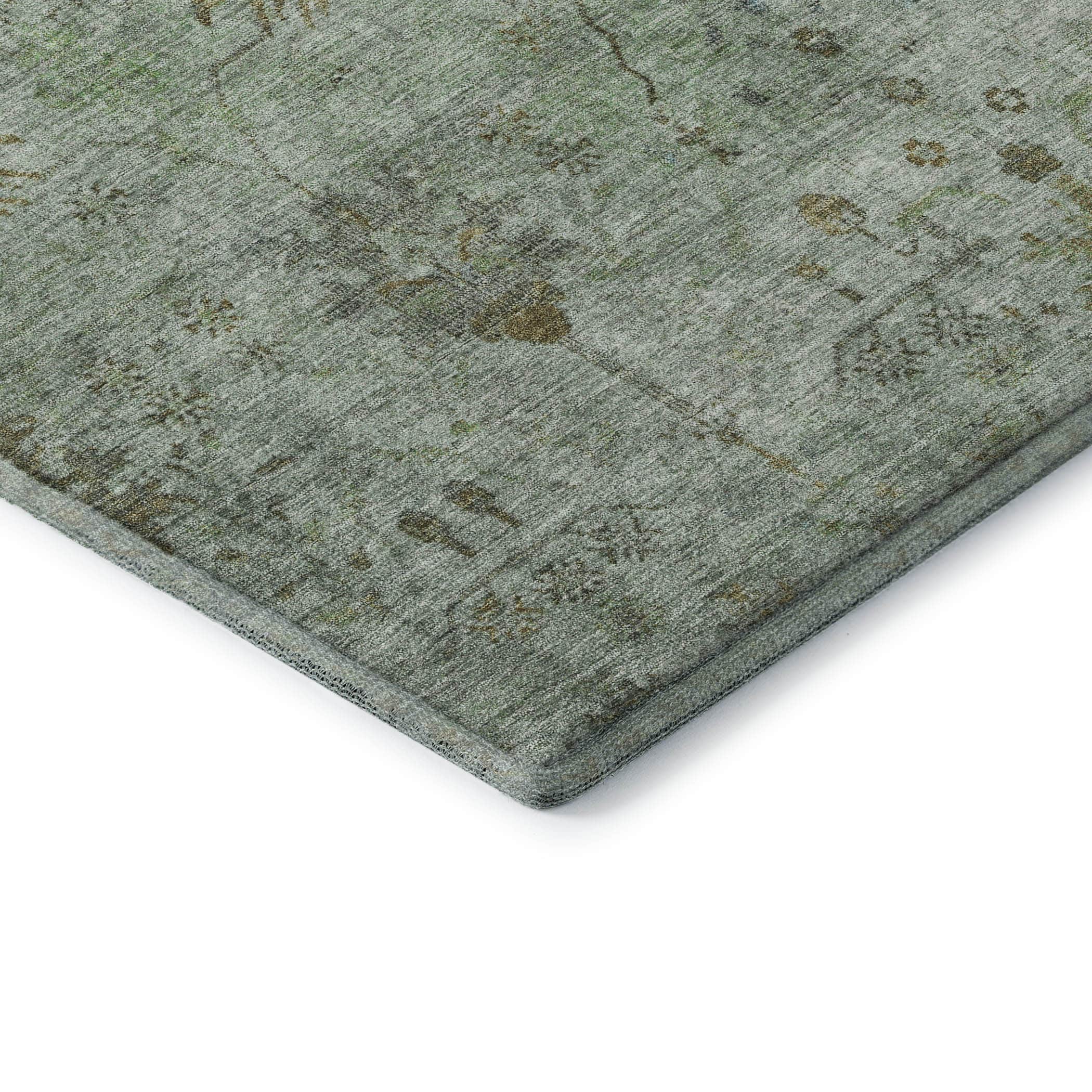 Kotor Machine Washable Traditional Aloe Green Rug 1'8" x 2'6" #shape_Rectangle