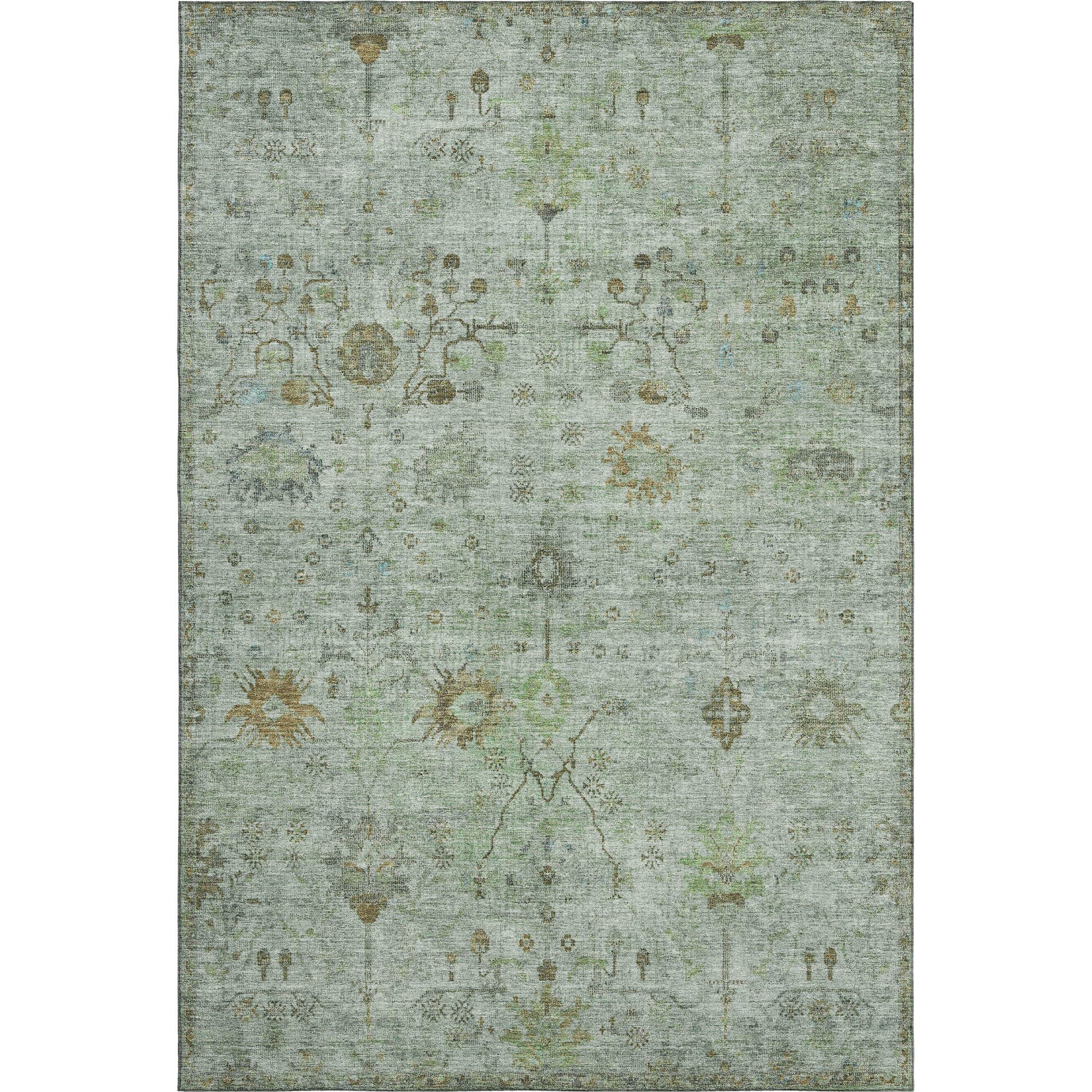 Kotor Machine Washable Traditional Aloe Green Rug 2'6" x 3'10" #shape_Rectangle